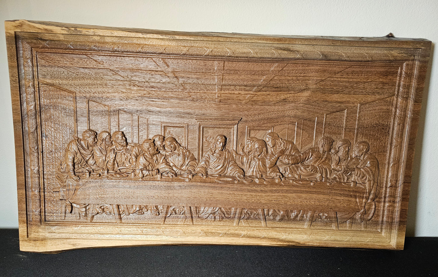 Last Supper Engraved on Live Edge Walnut
