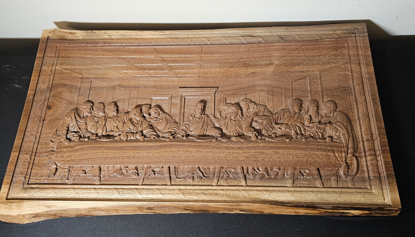 Last Supper Engraved on Live Edge Walnut
