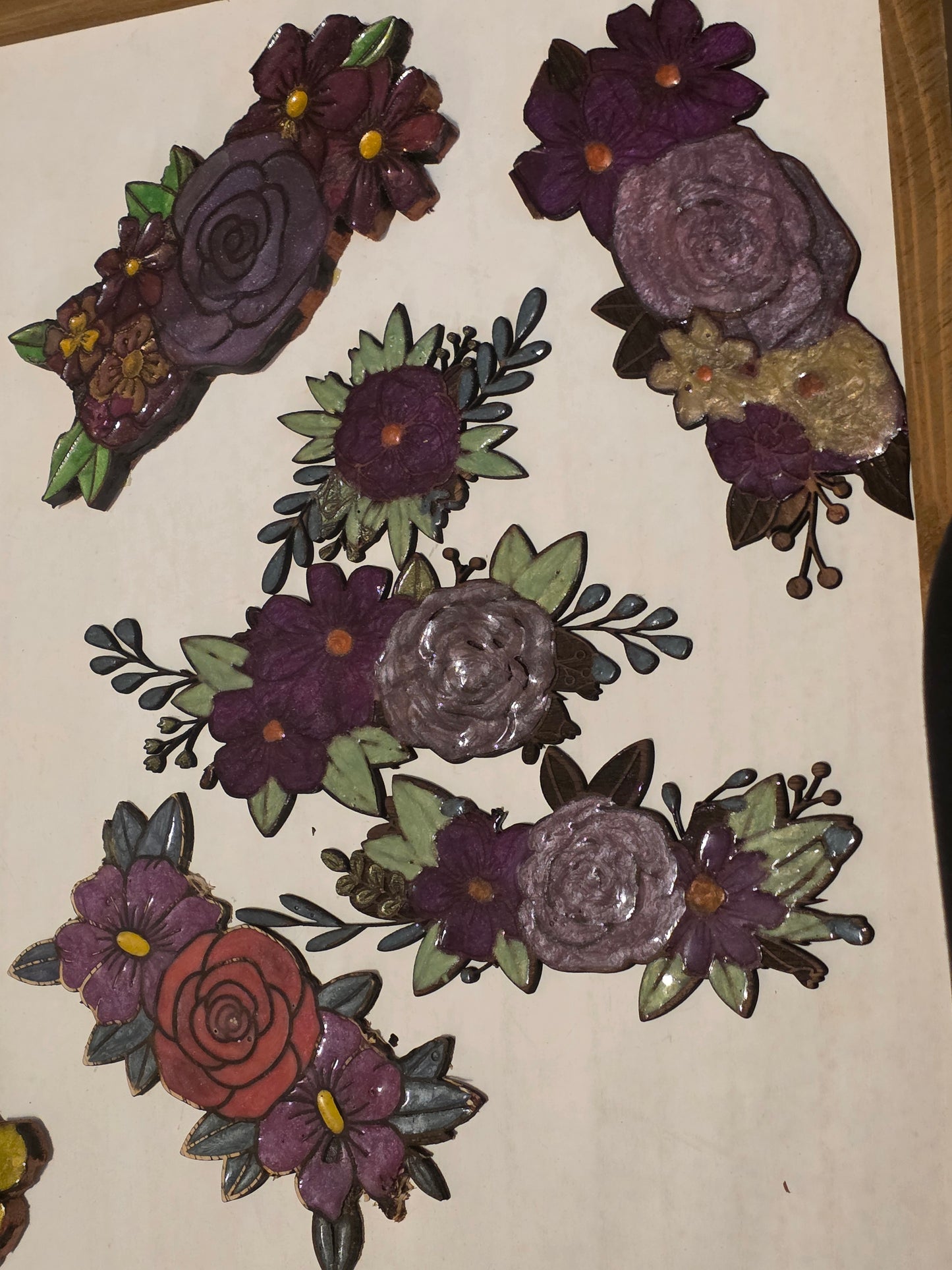 Walnut & Cedar engraved Border Flowers, UV Resin - Custom Engraved Accents