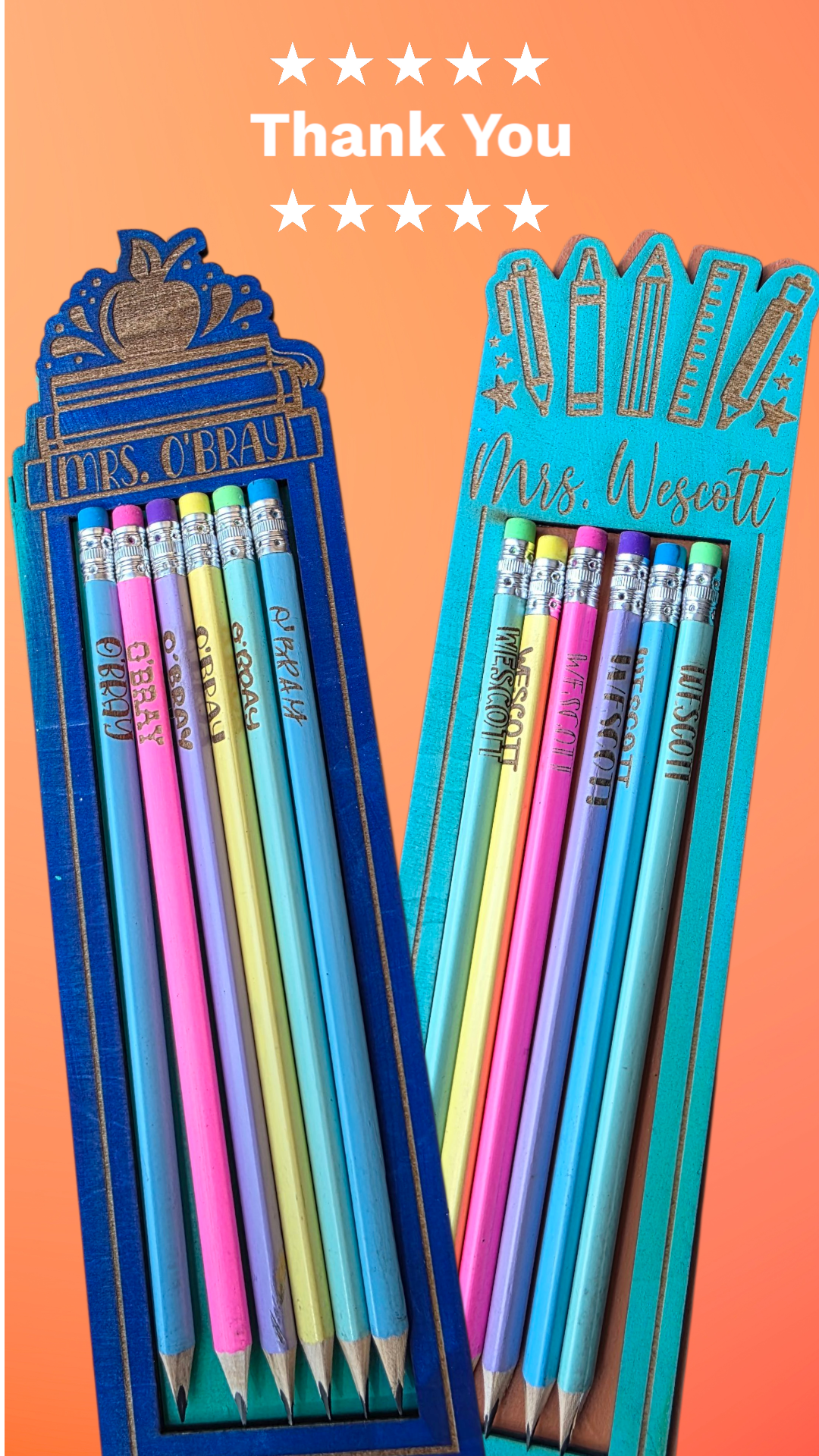 Personalized Pencils | Optional Wooden Holder | Motivational Phrases| 3 shapes | Lots of color options||