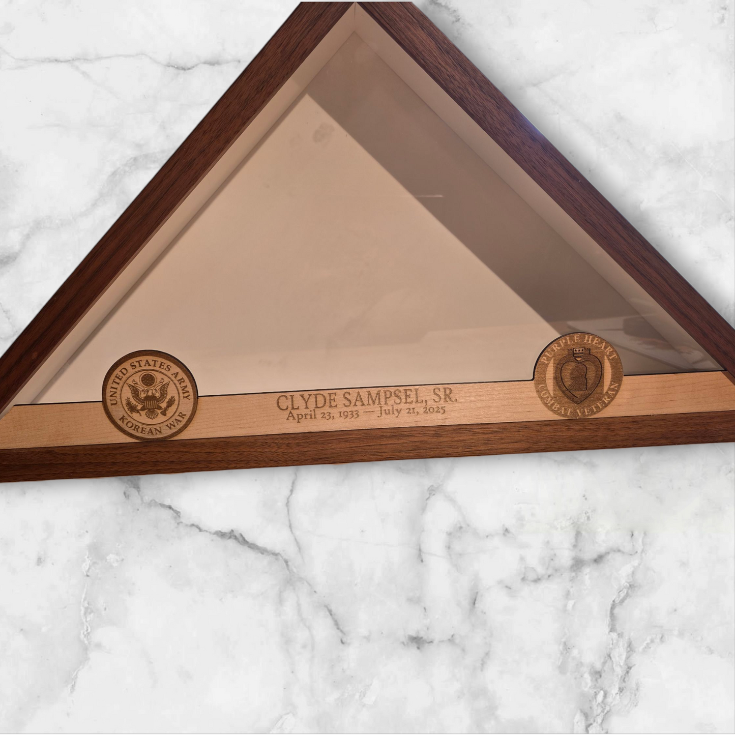 Personalized Memorial Folded Flag Case - Custom Engraved Military Tribute