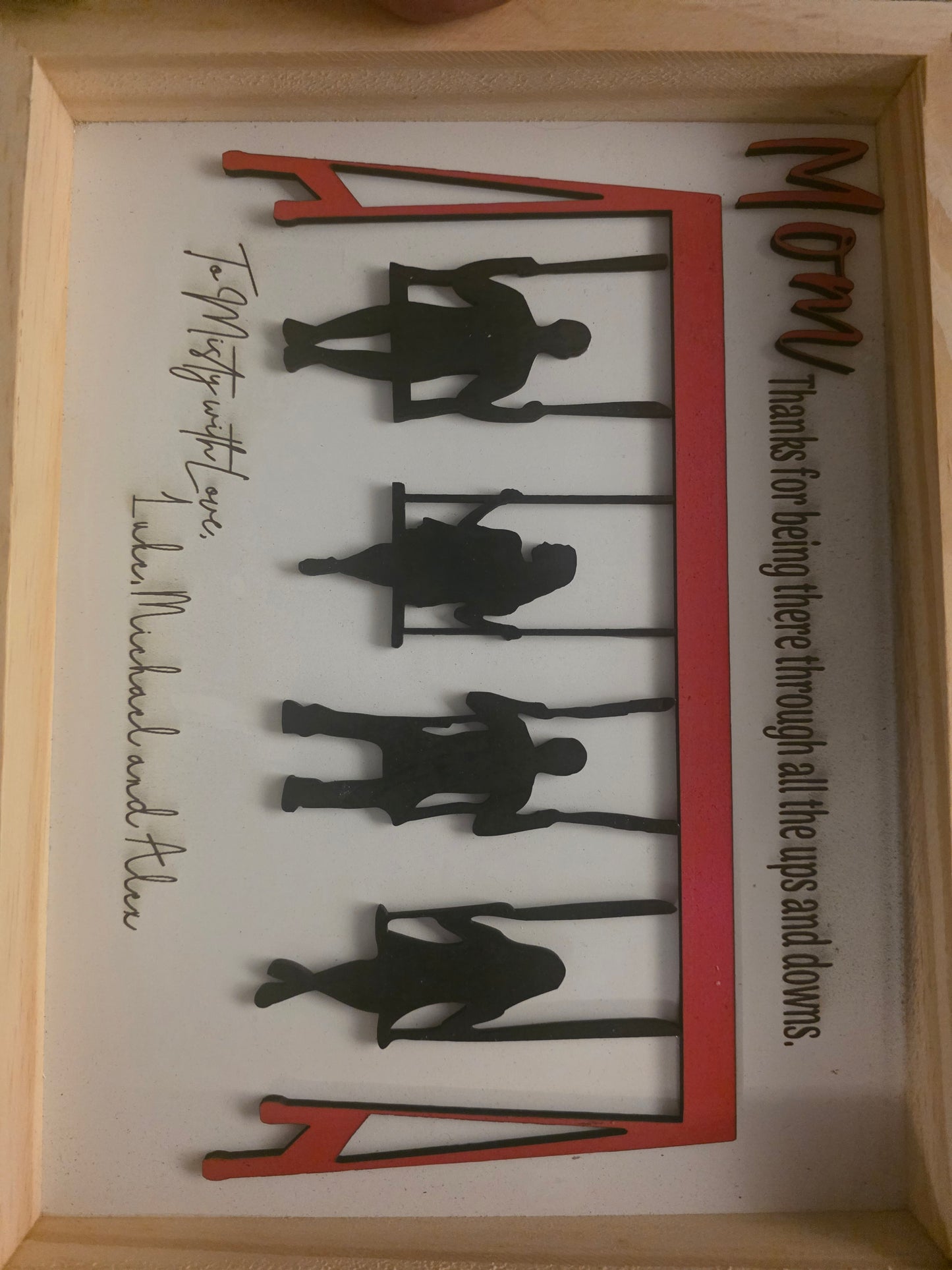Personalized Swing Set Sign for Mom | Custom Kids Silhouette Frame | Mother’s Day Gift for Grandma | Grandkids Swing Art | Family Name Sign