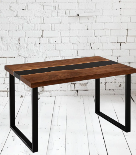 Custom Walnut Epoxy Desk - Modern Executive Desk with Black Resin River &