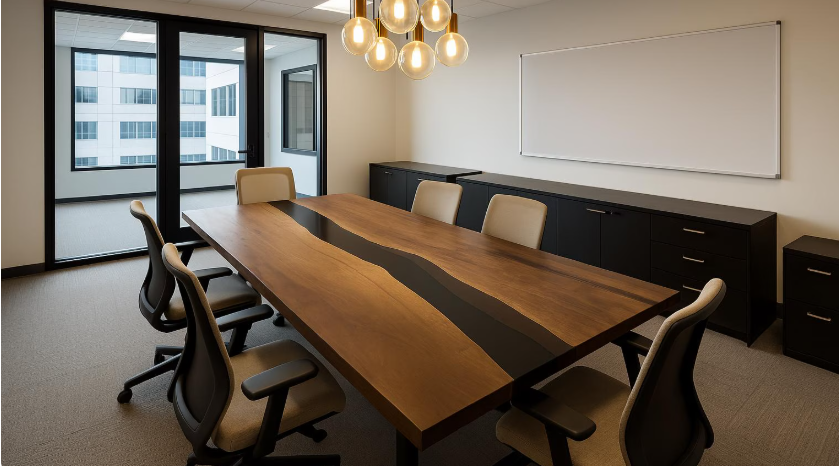 Custom Walnut Epoxy Desk - Modern Executive Desk with Black Resin River &