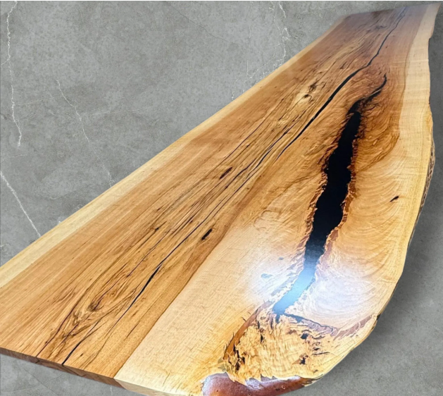 Custom Walnut Epoxy Coffee Table - Black Resin River Table with Metal Legs,