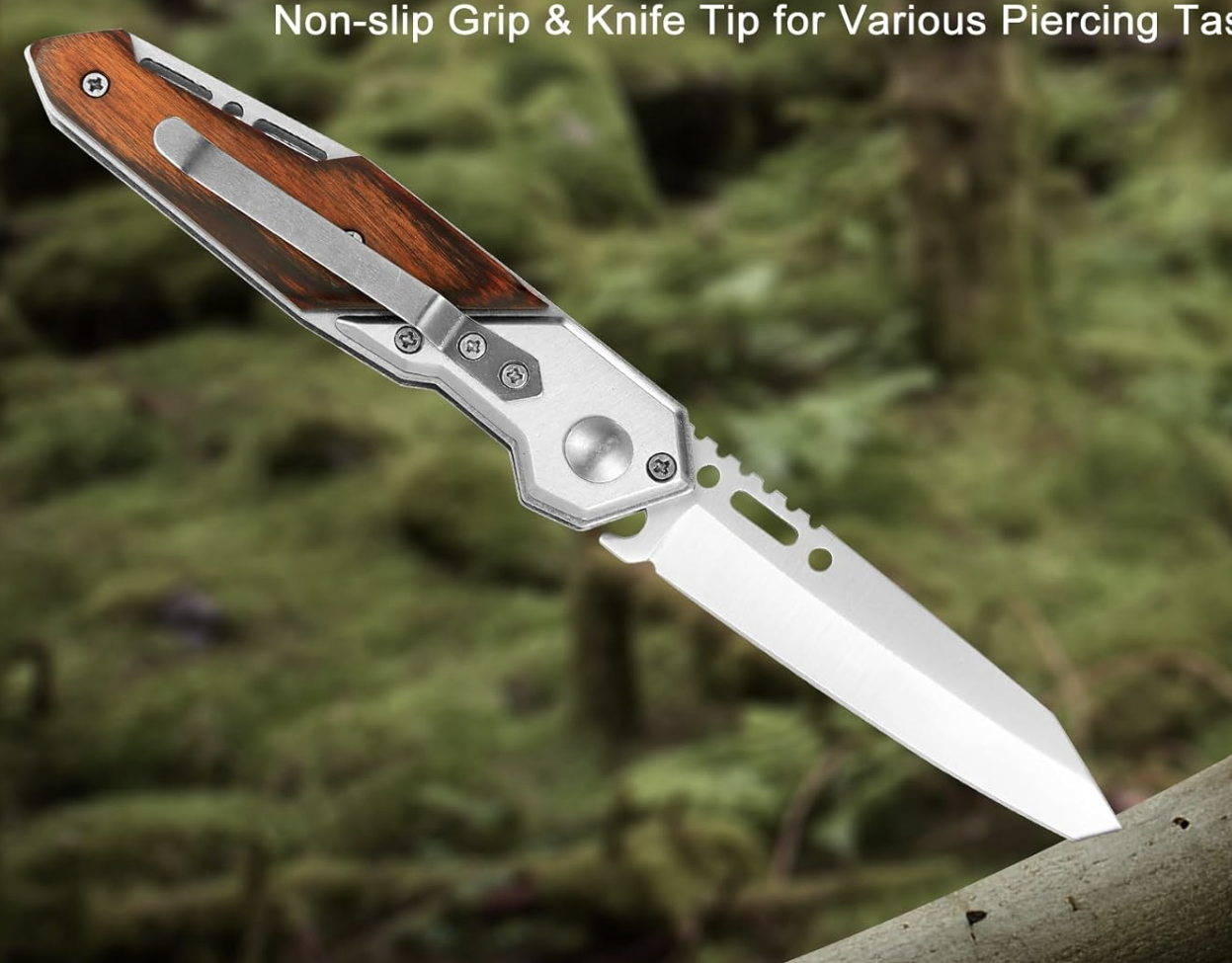 Custom Engraved "Best Dad" Wooden Pocket Knife - Personalized Groomsmen & Father's Day Gift