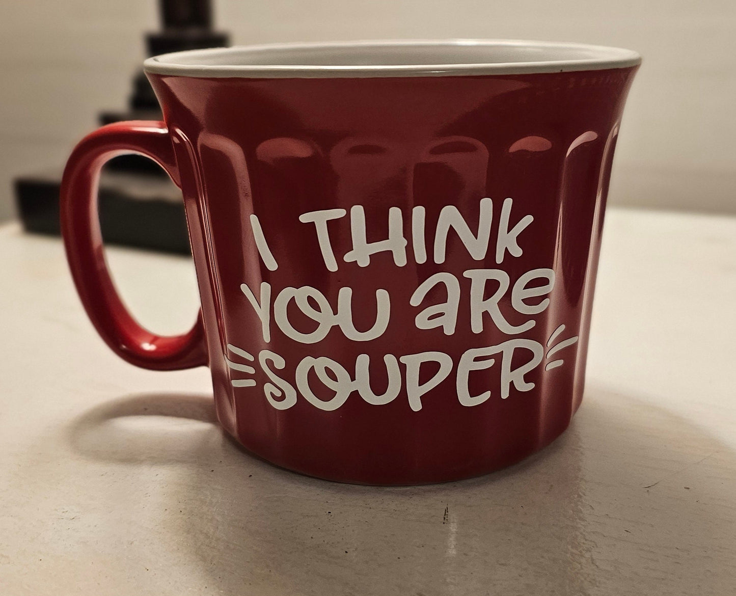 Soup Mug with Handles, I Think You're Souper, Ceramic Soup Bowl, 22 oz Bowl with Handles