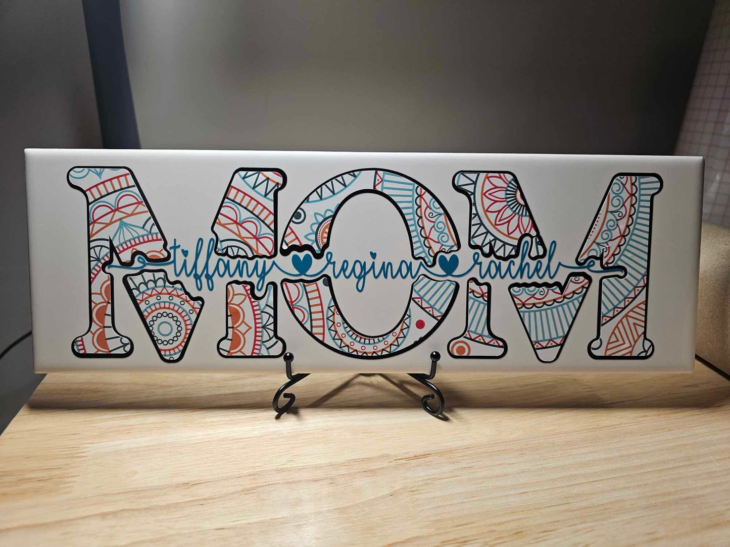 Personalised Mom Sign with Stand, Customizable Tiles with kids names, Gift- Birthday christmas Mother's day -Accent Piece - keepsake - Decor