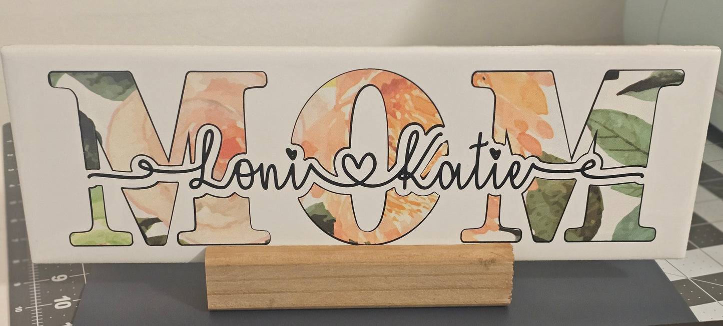 Personalised Mom Sign with Stand, Customizable Tiles with kids names, Gift- Birthday christmas Mother's day -Accent Piece - keepsake - Decor