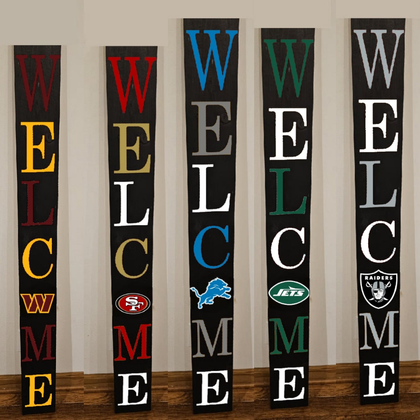 Football Sports Fan Porch Leaner Welcome Sign 32 NFL Design Options and 3 Sizes