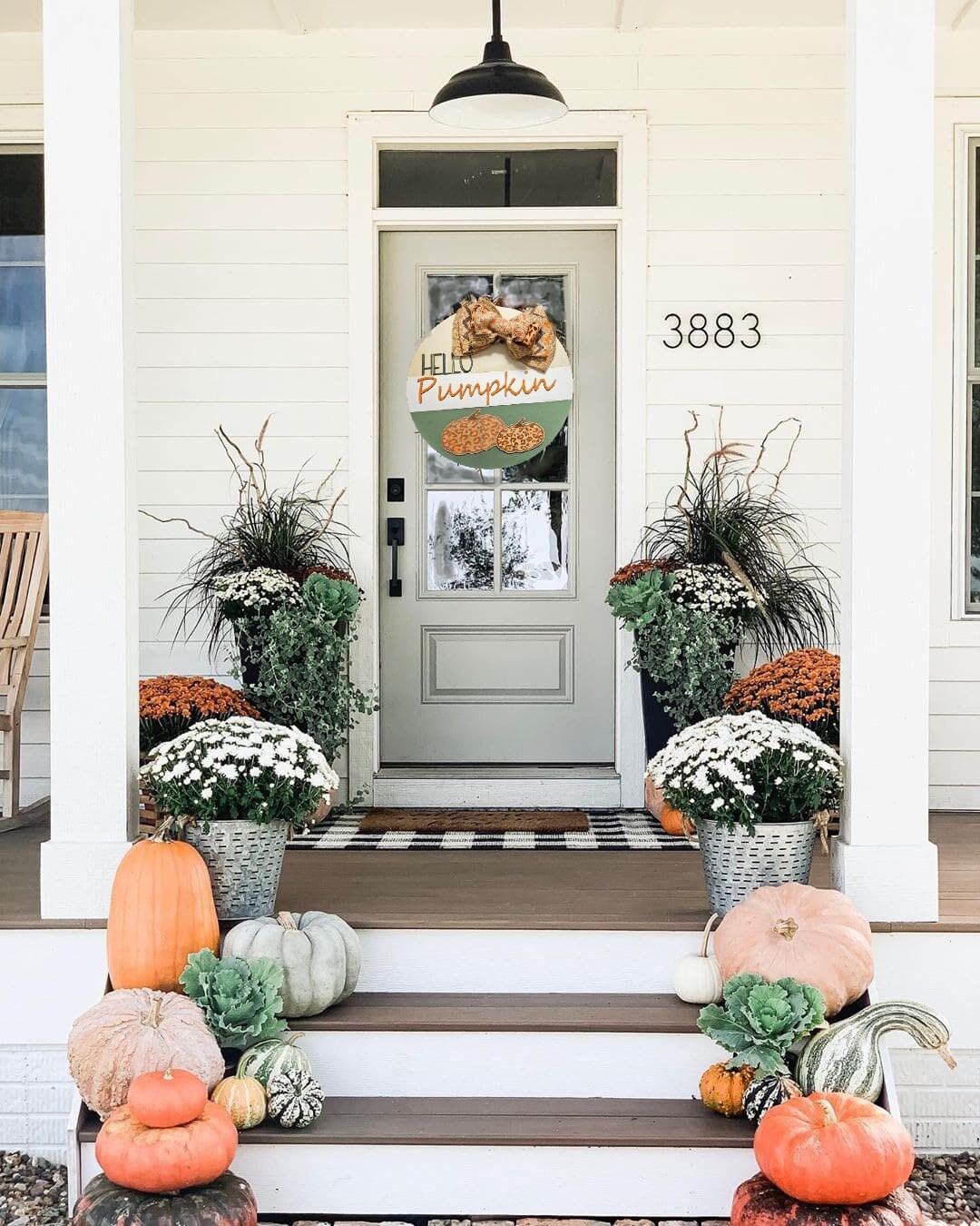Hello Pumpkin Fall Welcome 18 inch Sign Door Hanger Fall Porch Decor Autumn Harvest Welcome