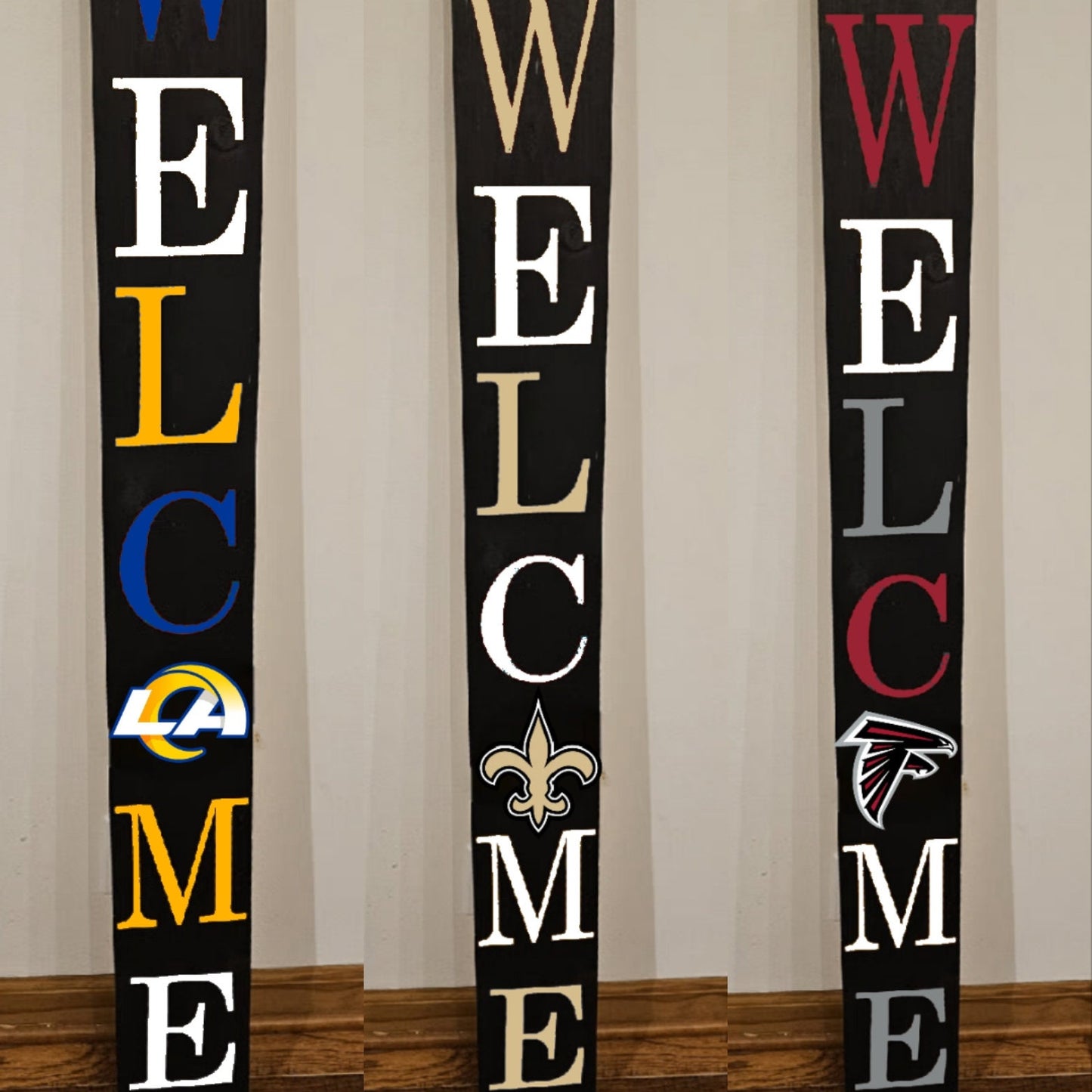 Football Sports Fan Porch Leaner Welcome Sign 32 NFL Design Options and 3 Sizes