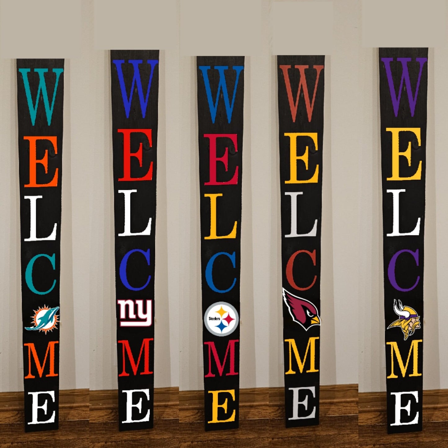 Football Sports Fan Porch Leaner Welcome Sign 32 NFL Design Options and 3 Sizes
