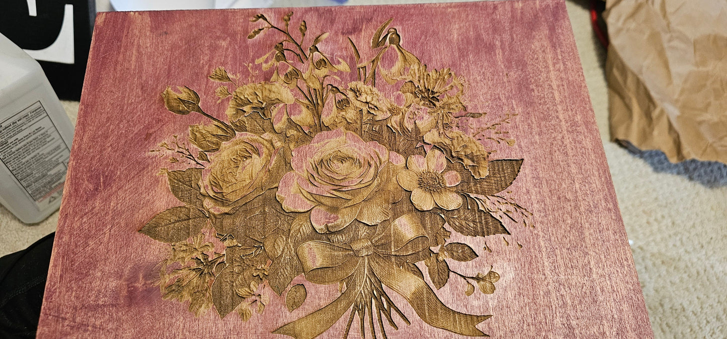 Custom Floral Arrangement Engraved art piece - personalized hand painted with
