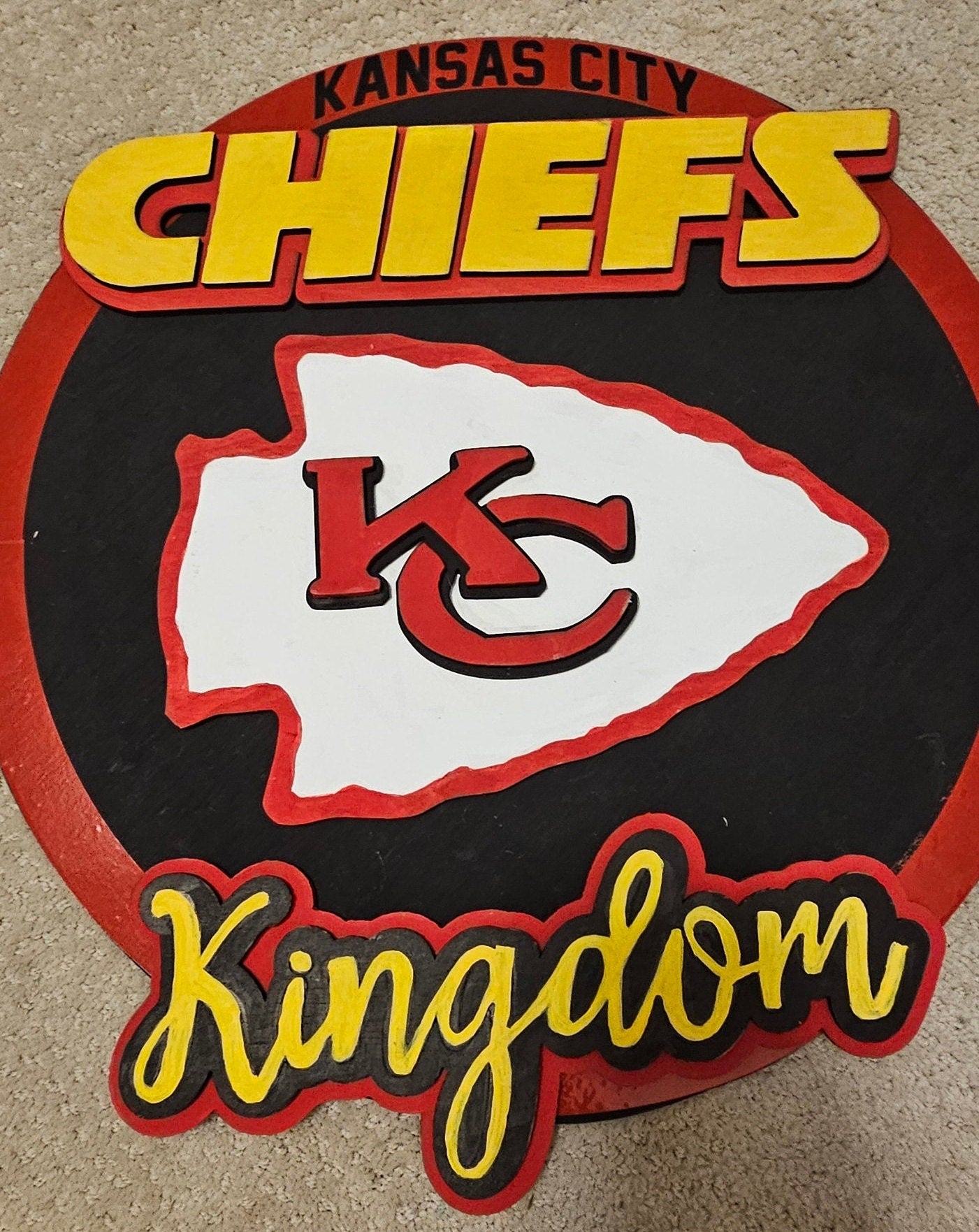 Kansas City Chiefs Door Hanger Decor - Hand Painted Wooden Sign, Football Fan Gift, Team Spirit Home Wall Art