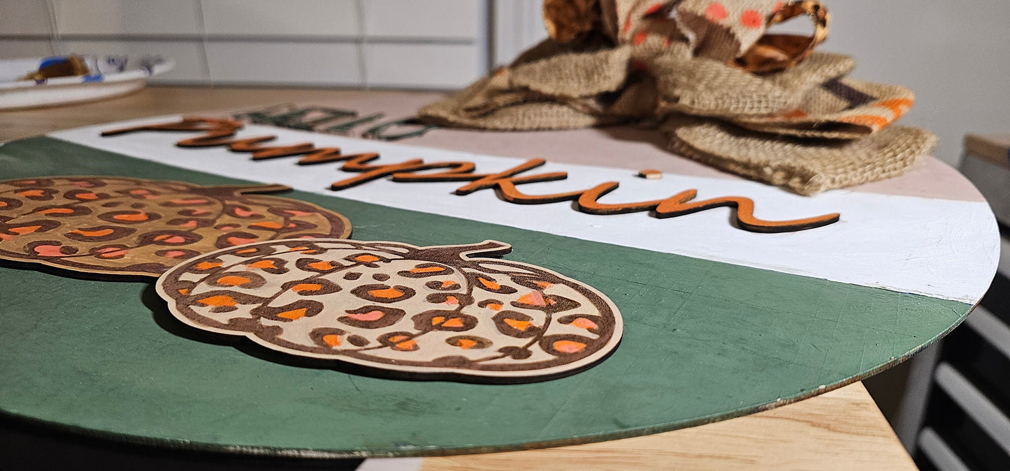 Hello Pumpkin Fall Welcome 18 inch Sign Door Hanger Fall Porch Decor Autumn Harvest Welcome
