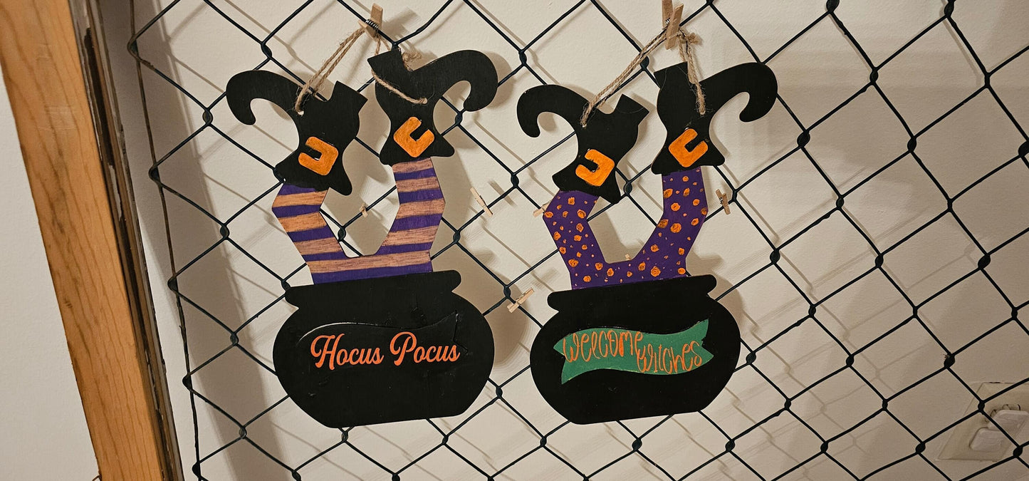 Witch Door Hanger, Witch and Cauldron, Halloween Porch Decor, Halloween Welcome Signs 3 options