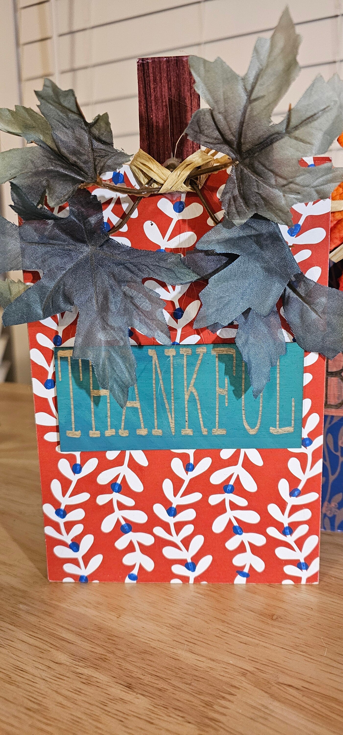 Autumn Thanksgiving Table Centerpiece: Pumpkin-Shaped Grateful, Thankful, and Blessed Signs Bundle
