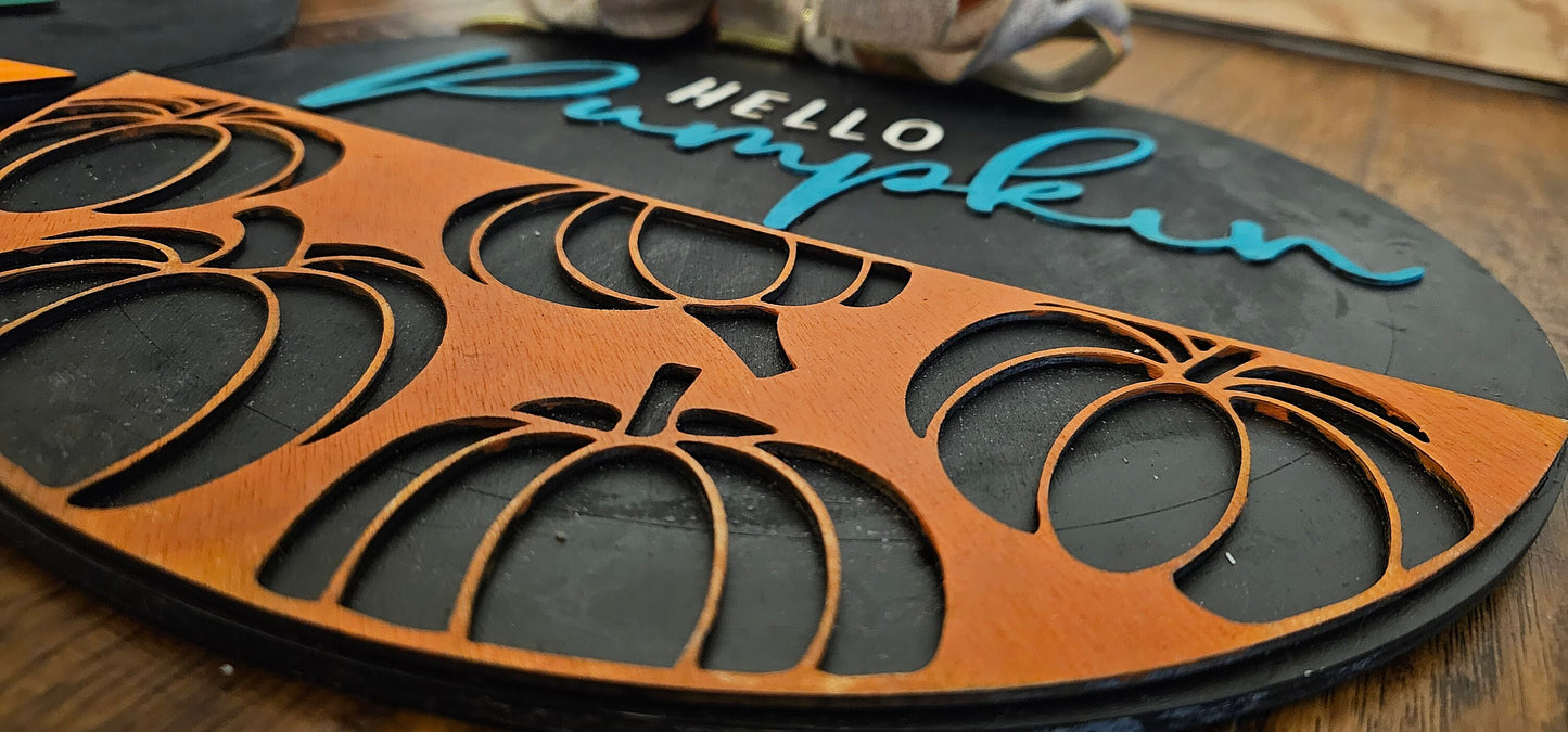 Fall Decor, Pumpkin Decor, Hello Pumpkin Door Hanger, Fall Welcome Sign, Hello Pumpkin Door Hanger, Autumn Porch Decor