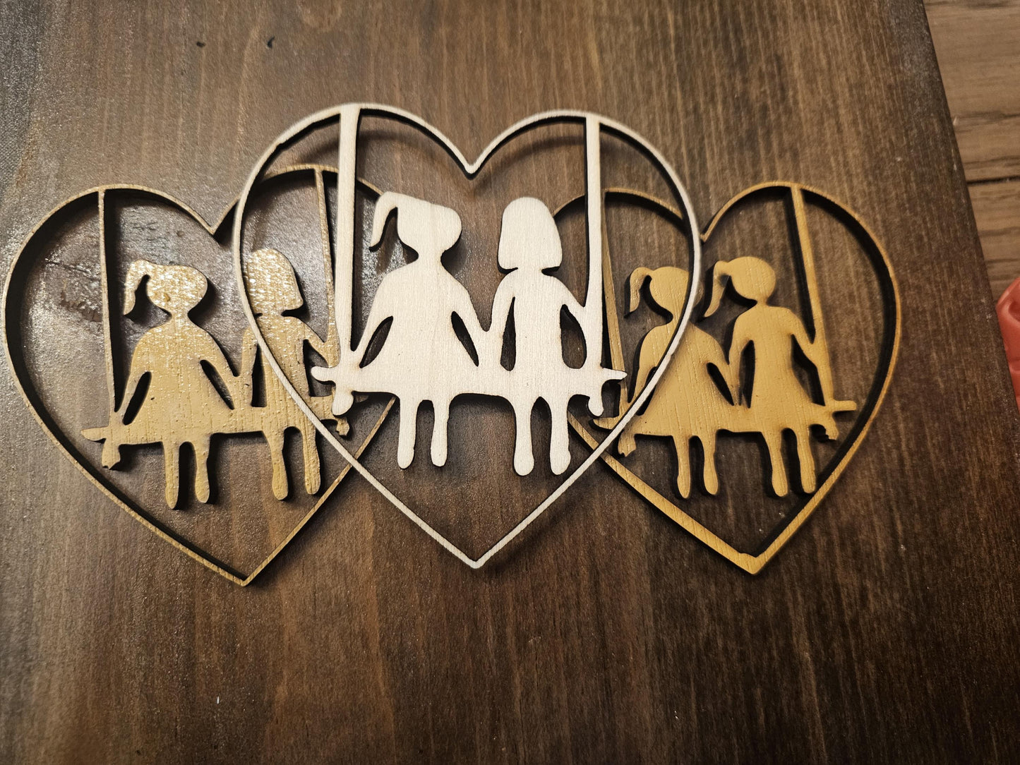 Personalized Wooden Heart Ornament Couple on Swing - Anniversary Gift for