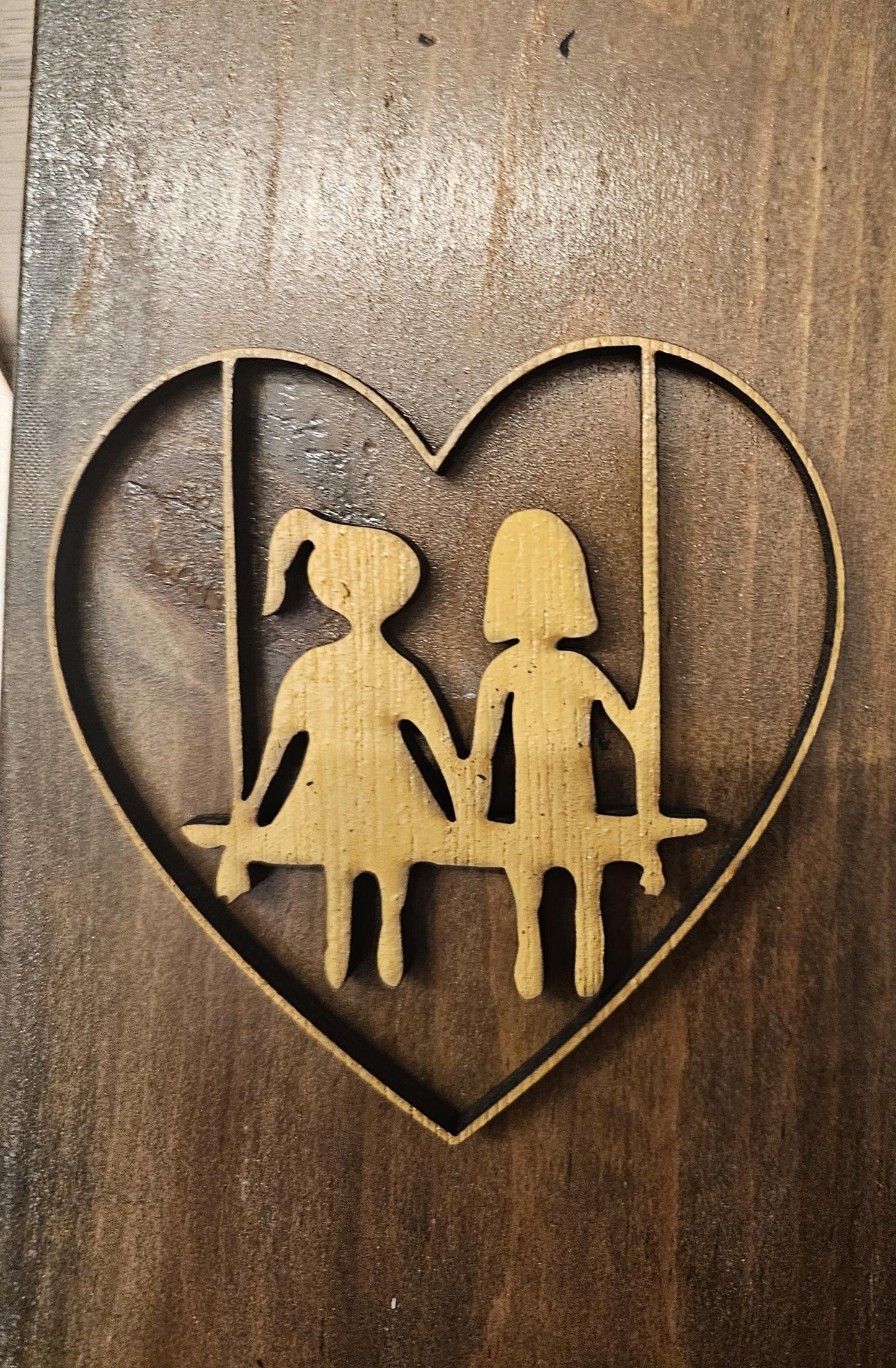 Personalized Wooden Heart Ornament Couple on Swing - Anniversary Gift for