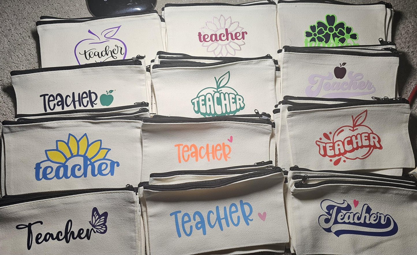 Teacher Pencil Case, Canvas, Teacher Pencil Pouch, Teacher Toiletry Bag, Teacher Gift,