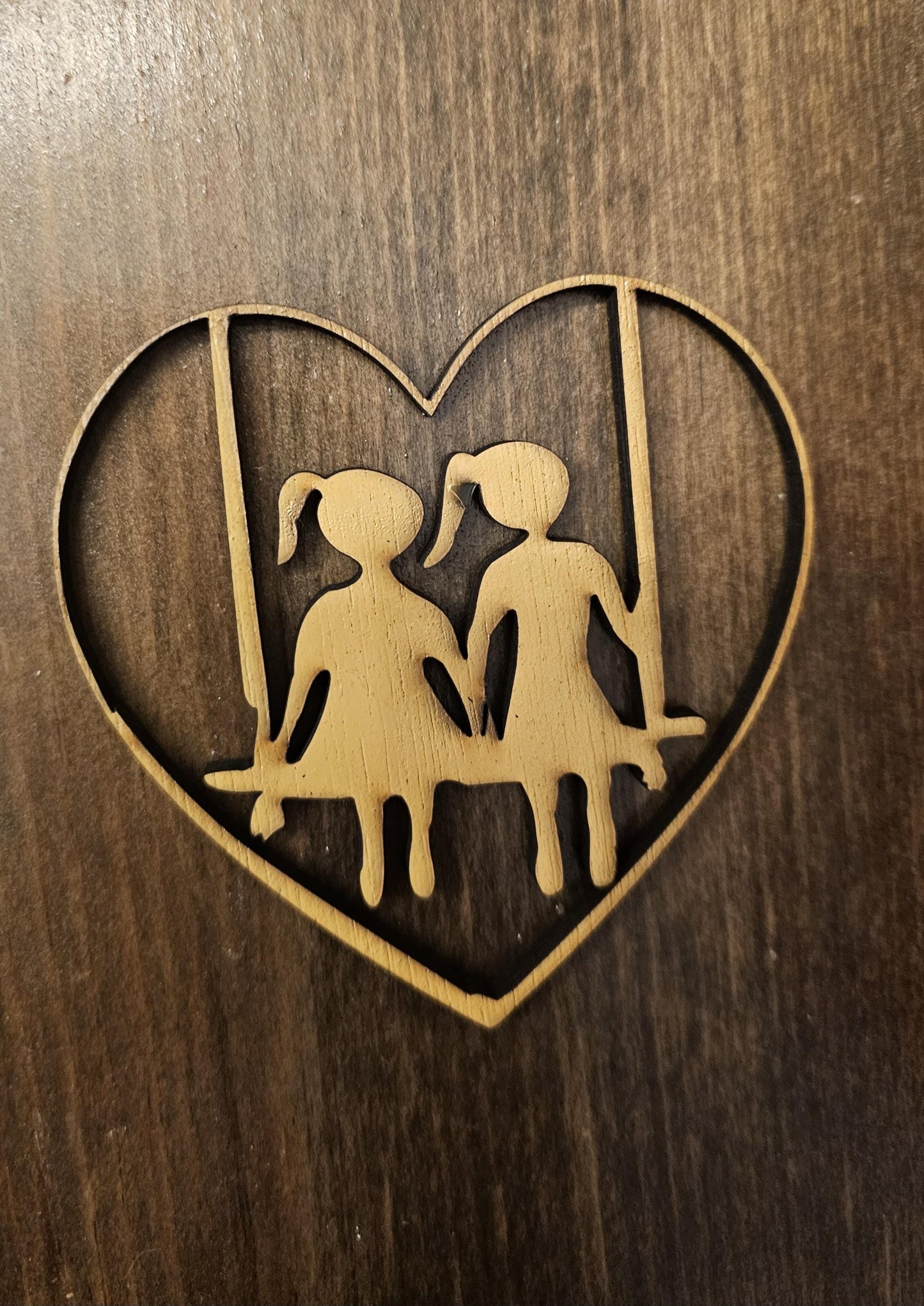 Personalized Wooden Heart Ornament Couple on Swing - Anniversary Gift for