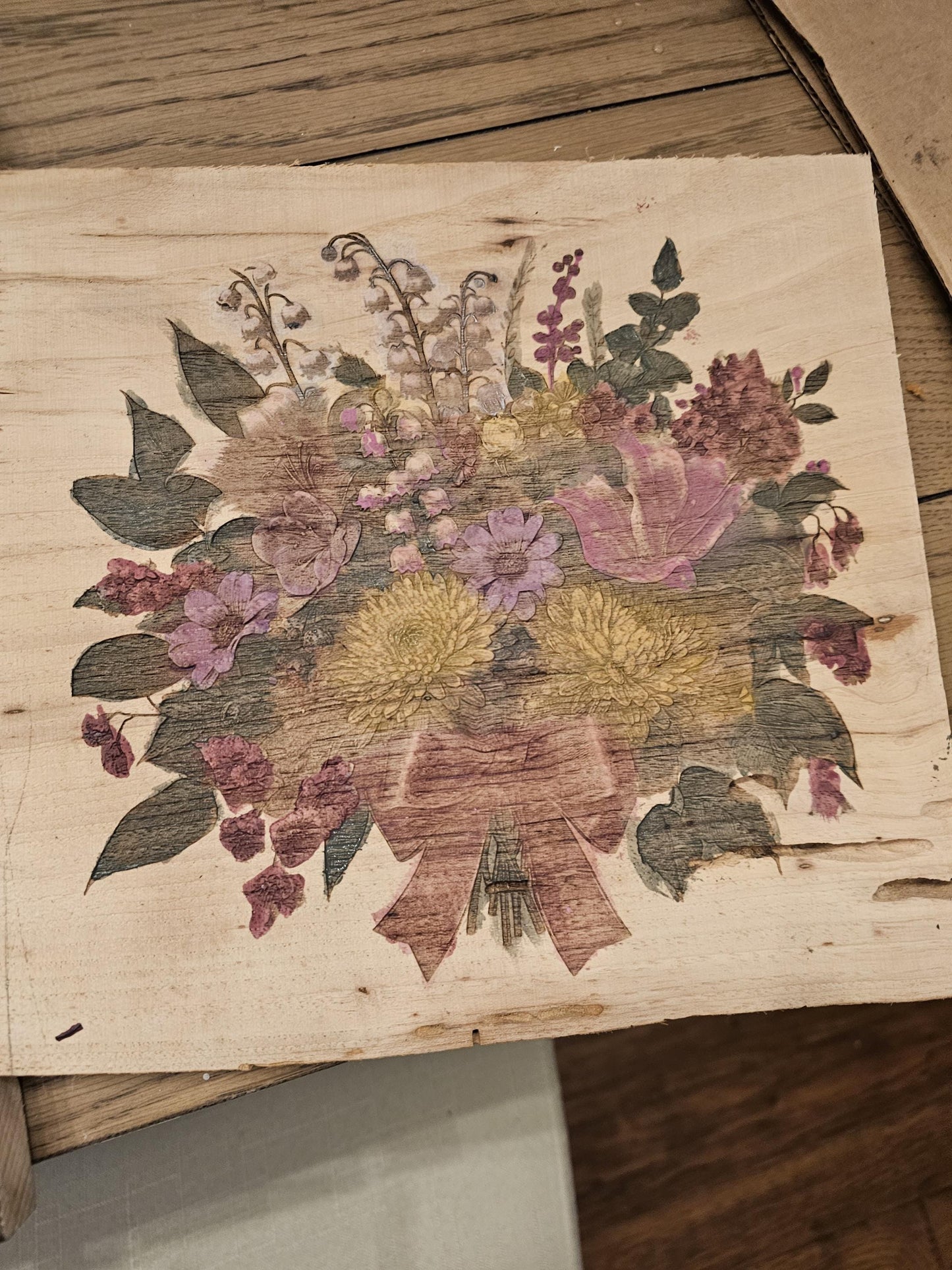 Custom Floral Arrangement Engraved art piece - personalized hand painted with