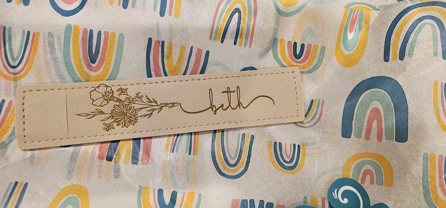 Stylus Holder, Pen Holder, Chic Personalized Faux Leather with elastic band to go around any ipad tablet, teacher gift, coworker gift