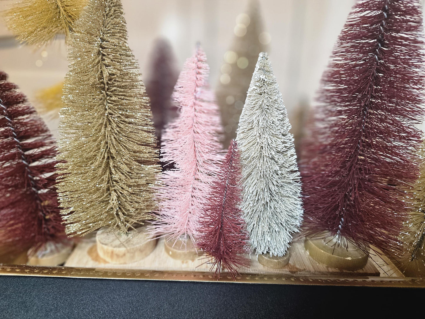 DIY Bottle Brush Tree Centerpiece Kit in Gold, Pink & Burgundy Holiday Table