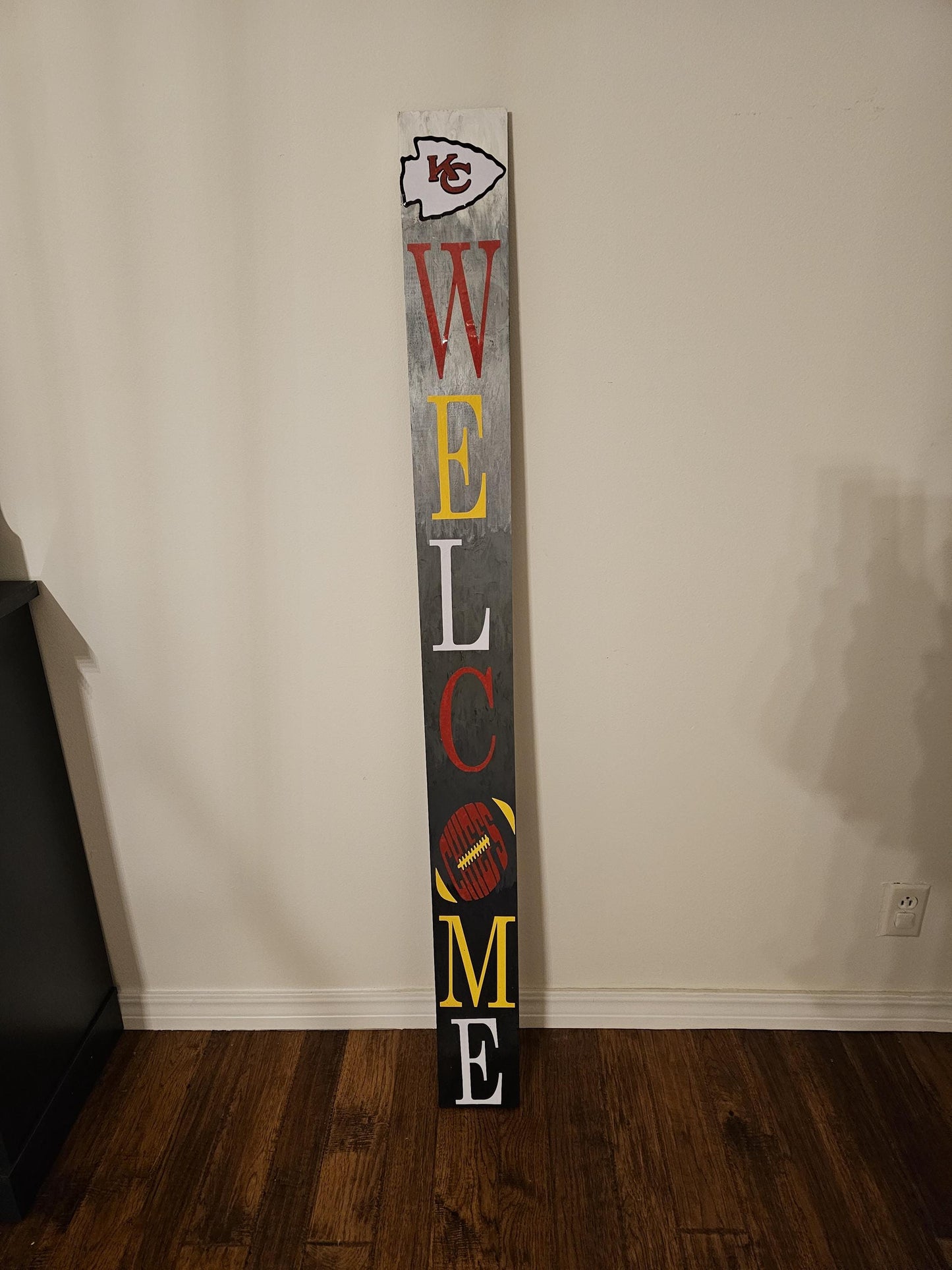 Two sided KC Chiefs and Kansas City Royals Porch Welcome Sign Leaner 6 Design Options for Chiefs and 3 for Royals