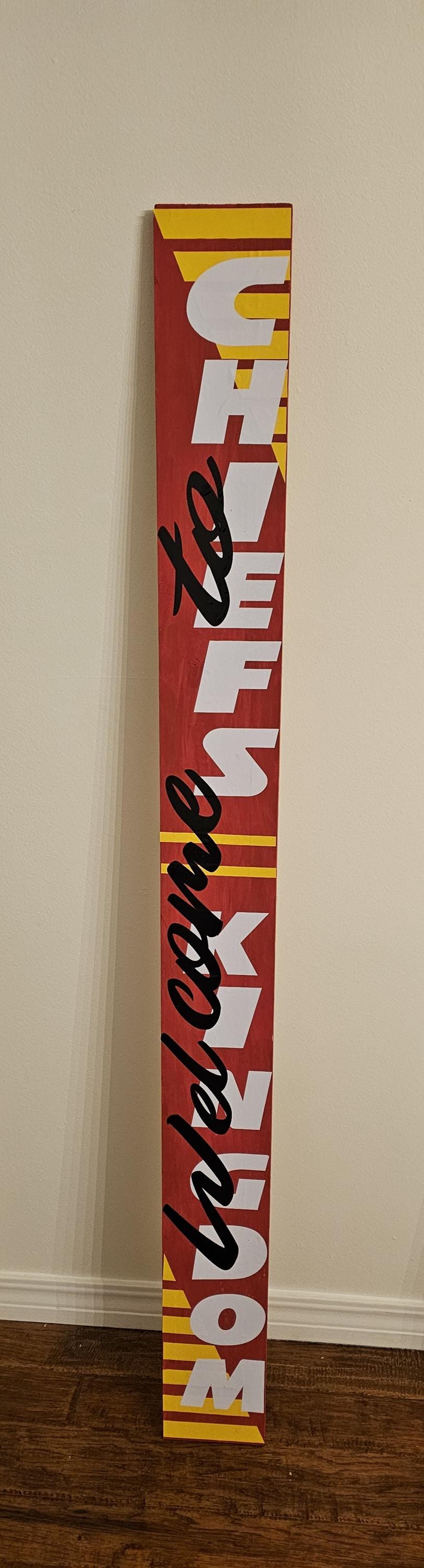 Two sided KC Chiefs and Kansas City Royals Porch Welcome Sign Leaner 6 Design Options for Chiefs and 3 for Royals