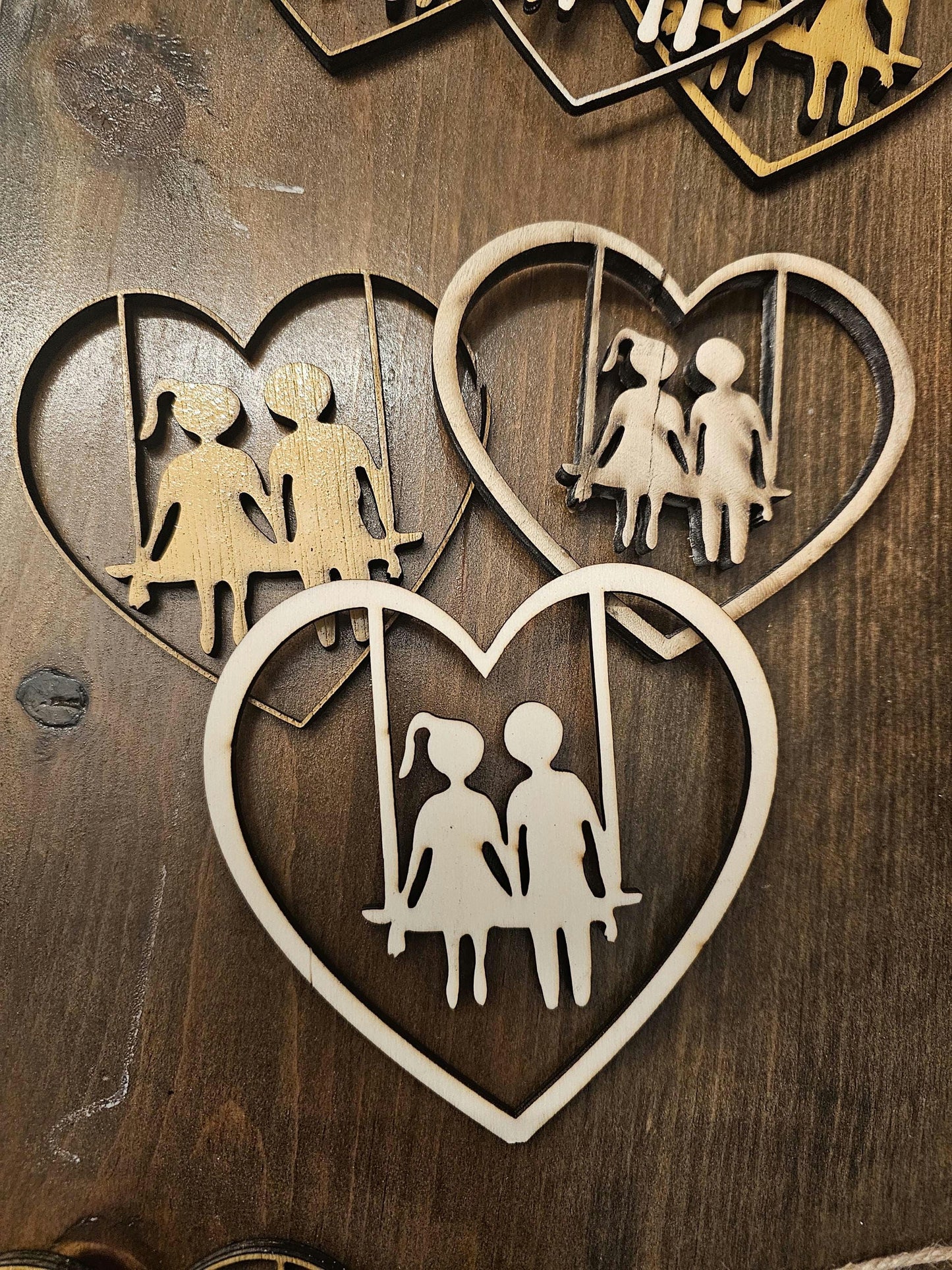 Personalized Wooden Heart Ornament Couple on Swing - Anniversary Gift for