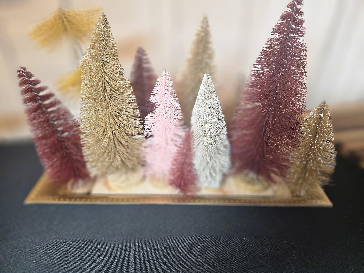 DIY Bottle Brush Tree Centerpiece Kit in Gold, Pink & Burgundy Holiday Table