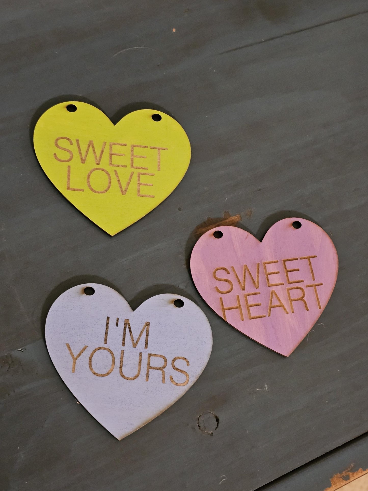 Conversation Hearts Garland, 6 foot Hearts Banner, 10 Customizable wooden Hanging Hearts, Pastel Colors, Valentine's Day Decor
