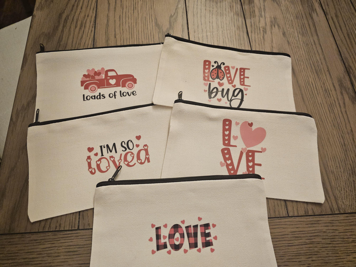 Valentine's Day Canvas Zipper Pouch, Valentine's Pencil Pouch, Valentine's Day Toiletry Bag, Valentine's Day gift
