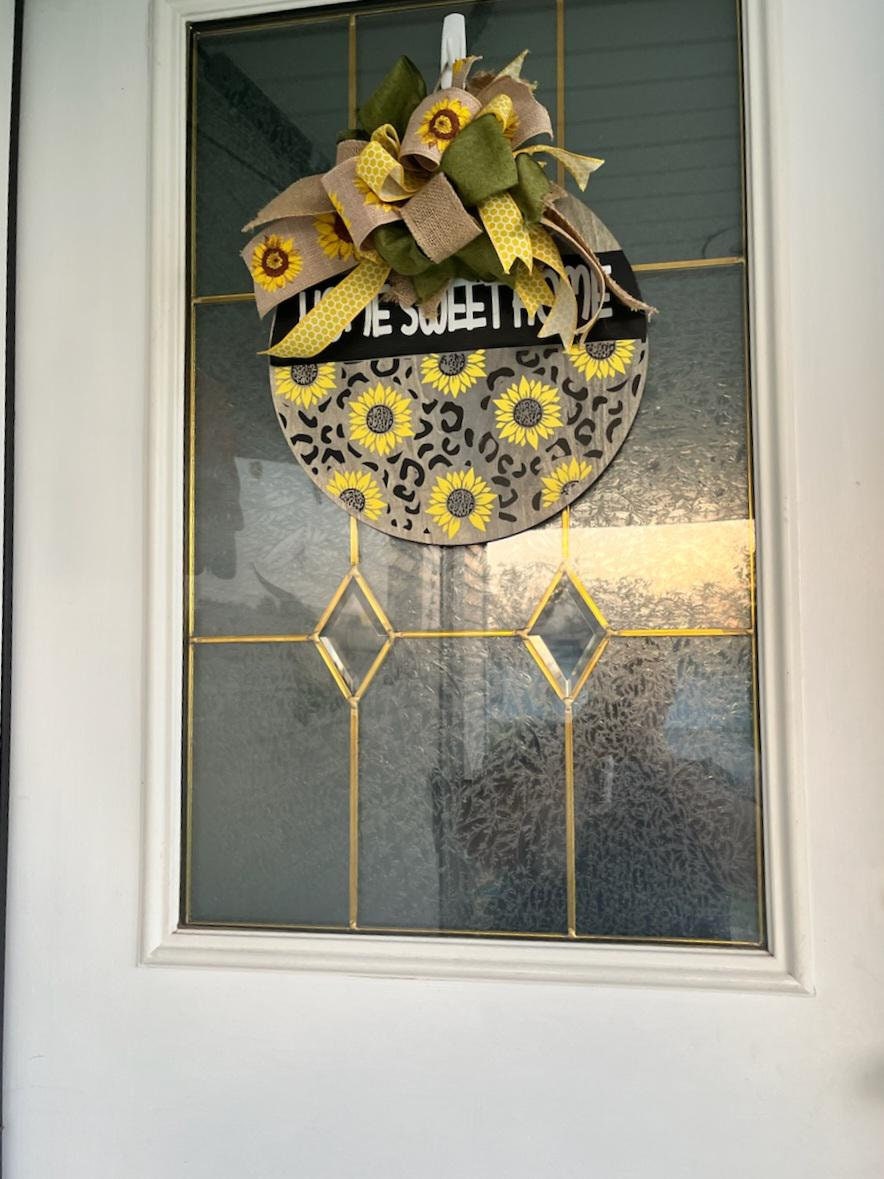 Vibrant Sunflower Wreath Door Hanger: Welcome Sign with 2 designs & 4 size
