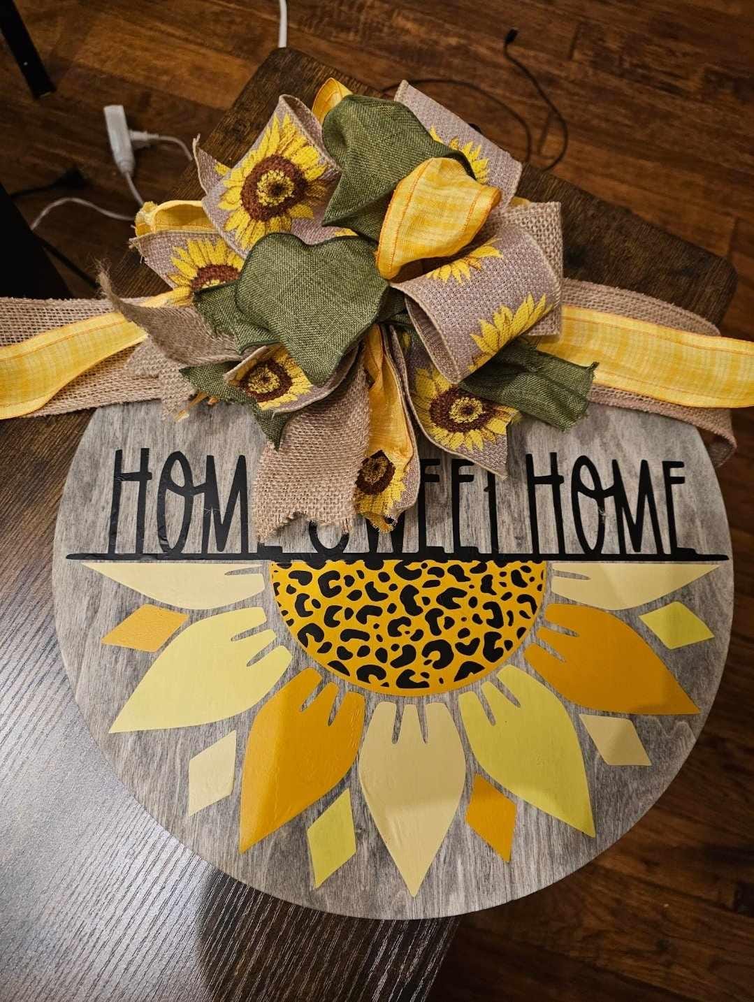 Vibrant Sunflower Wreath Door Hanger: Welcome Sign with 2 designs & 4 size