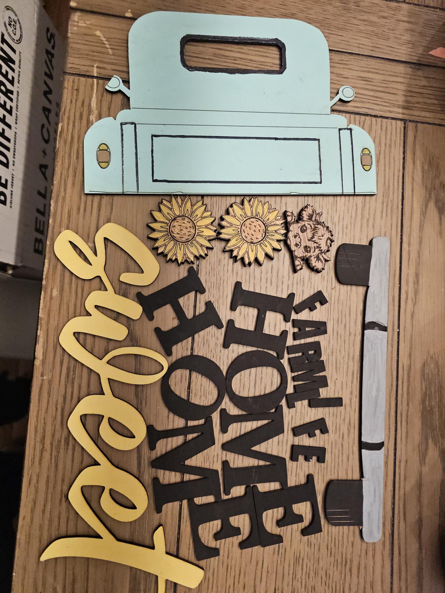 Farmhouse Door Hanger Craft Kit, DIY with a Farm Truck, Sunflowers and a Highland Cow DIY Welcome Sign Craft Kit with Wooden Cutouts