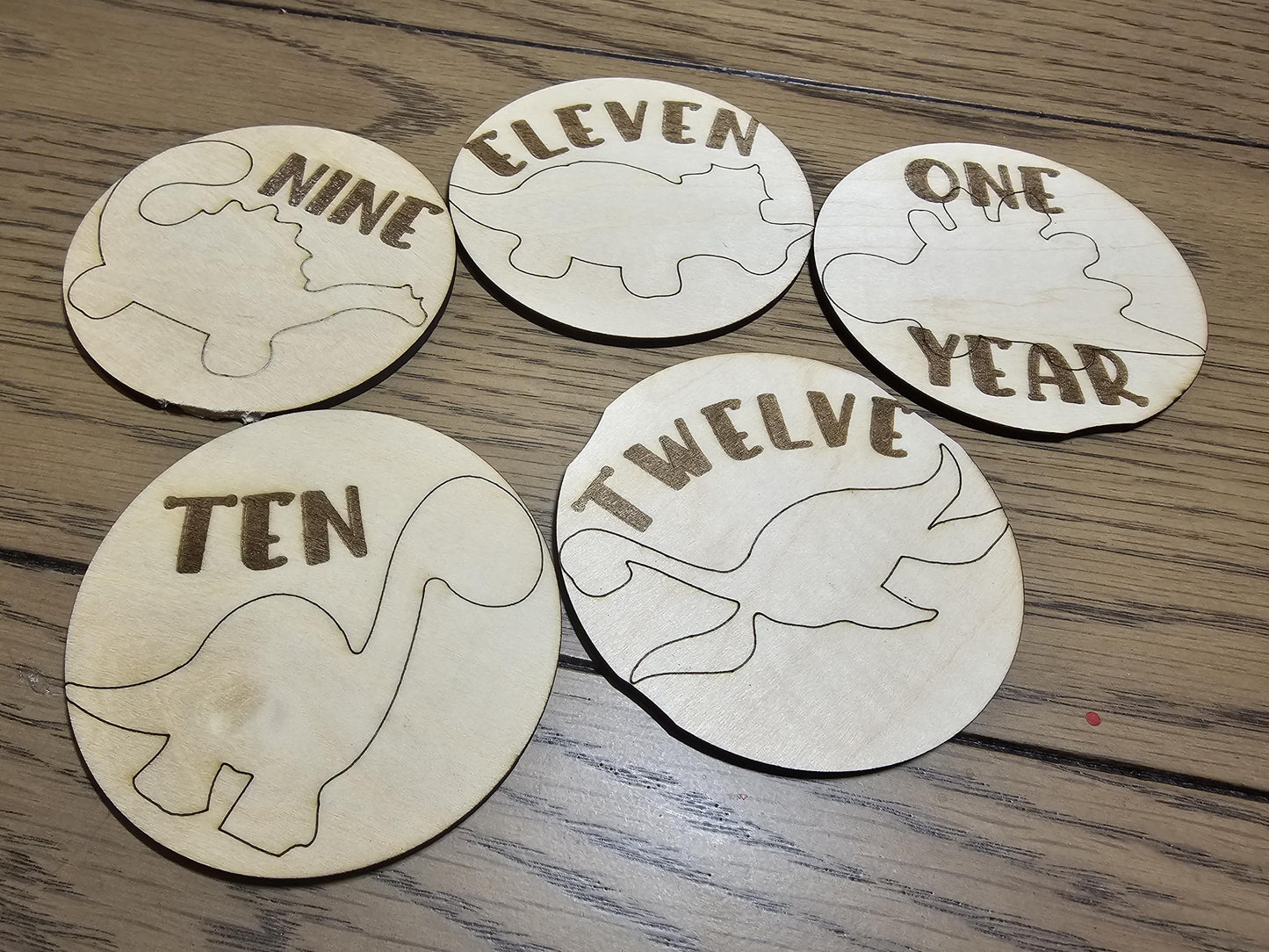 Dinosaur Theme Babies First Year Monthly Milestones, Engraved Wooden Dinosaur Themed Photo Prop Newborn to 1 Year