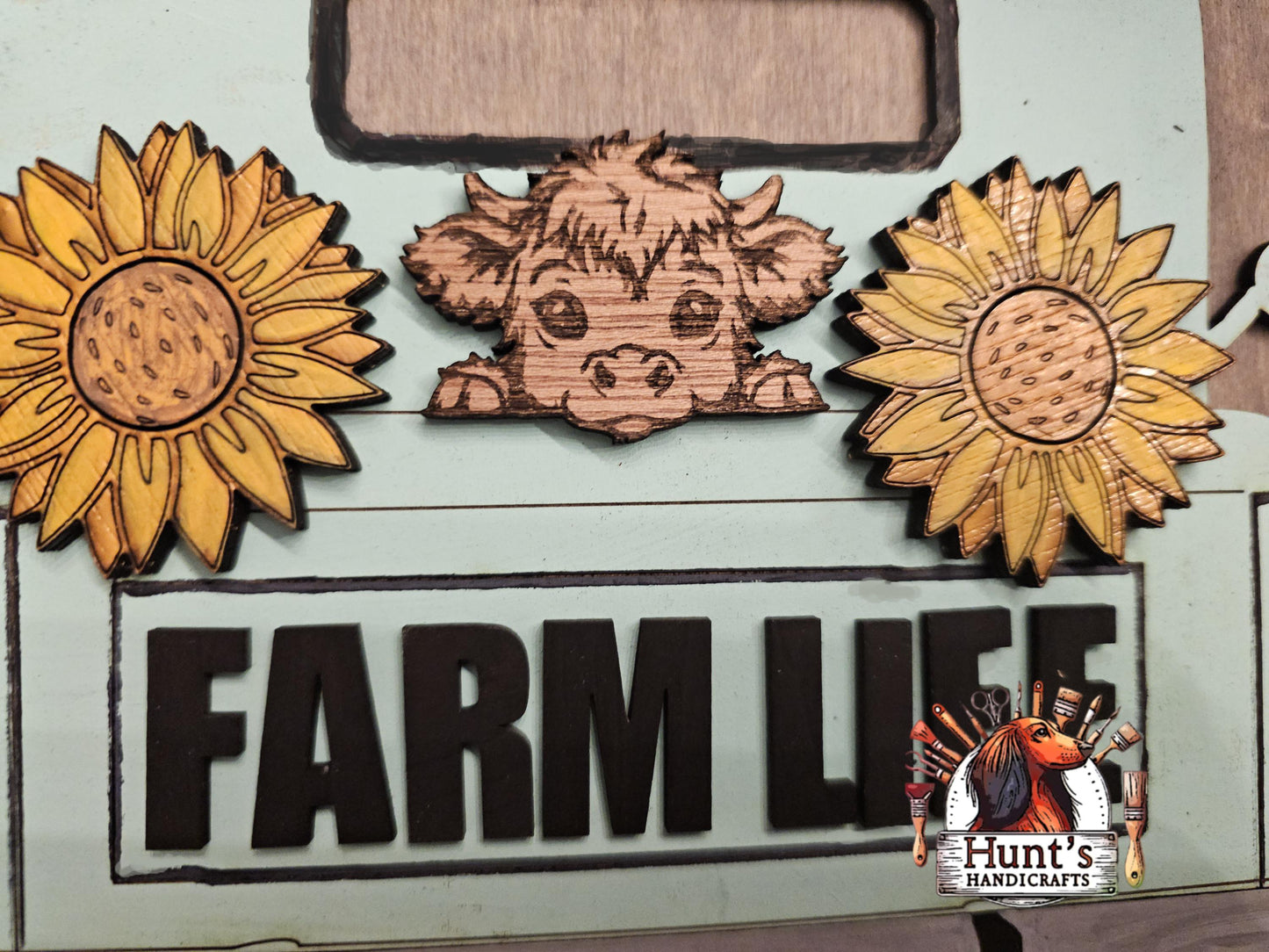 Farmhouse Door Hanger Craft Kit, DIY with a Farm Truck, Sunflowers and a Highland Cow DIY Welcome Sign Craft Kit with Wooden Cutouts