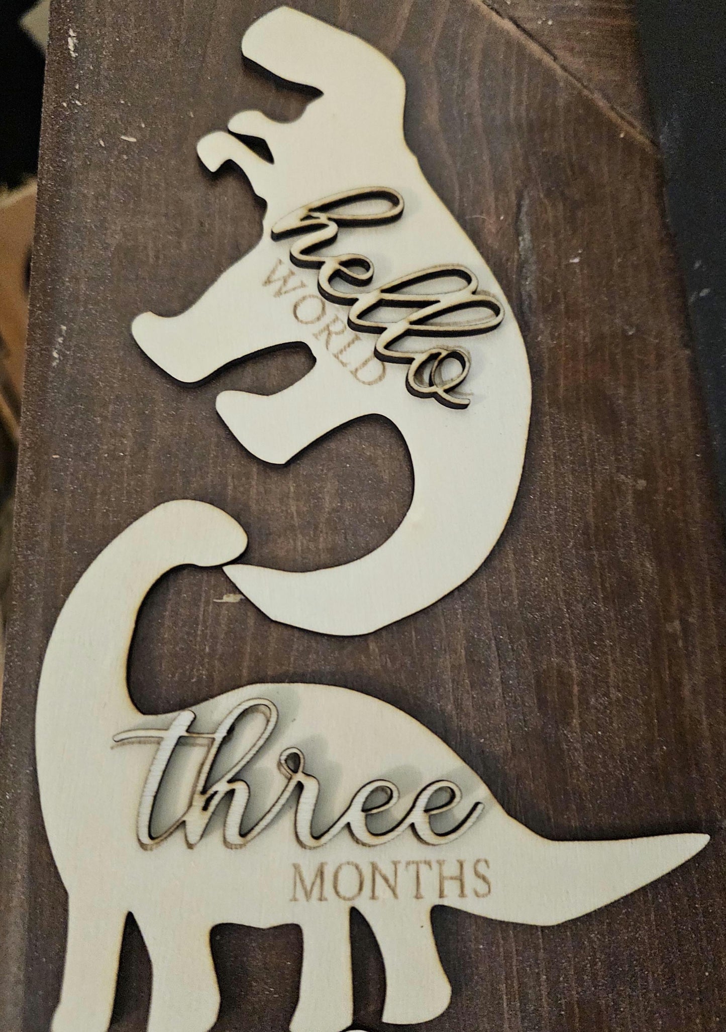 Dinosaur shaped Monthly Milestones, 3D Wooden dinosaurs babies first year Newborn to 1 Year