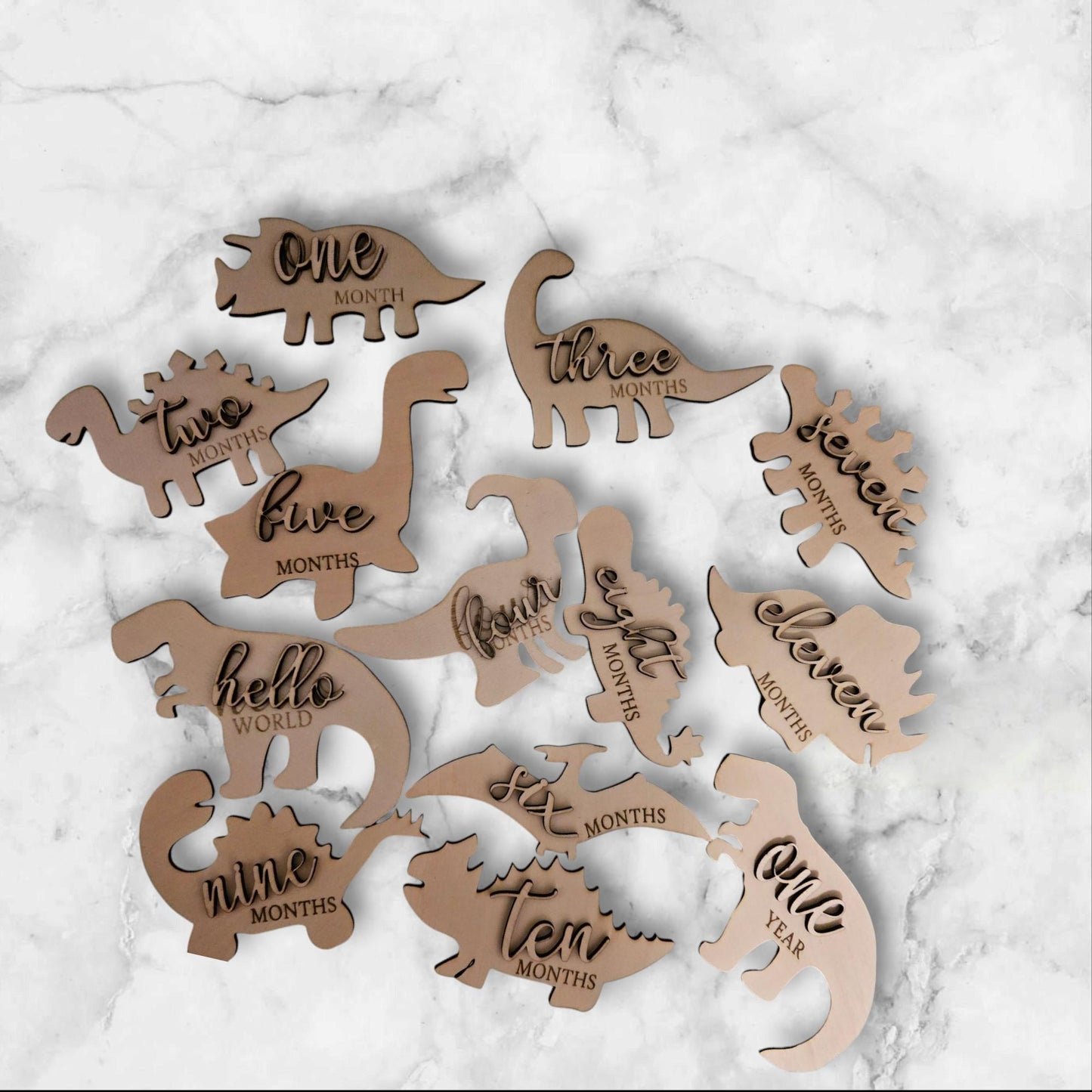 Dinosaur shaped Monthly Milestones, 3D Wooden dinosaurs babies first year Newborn to 1 Year