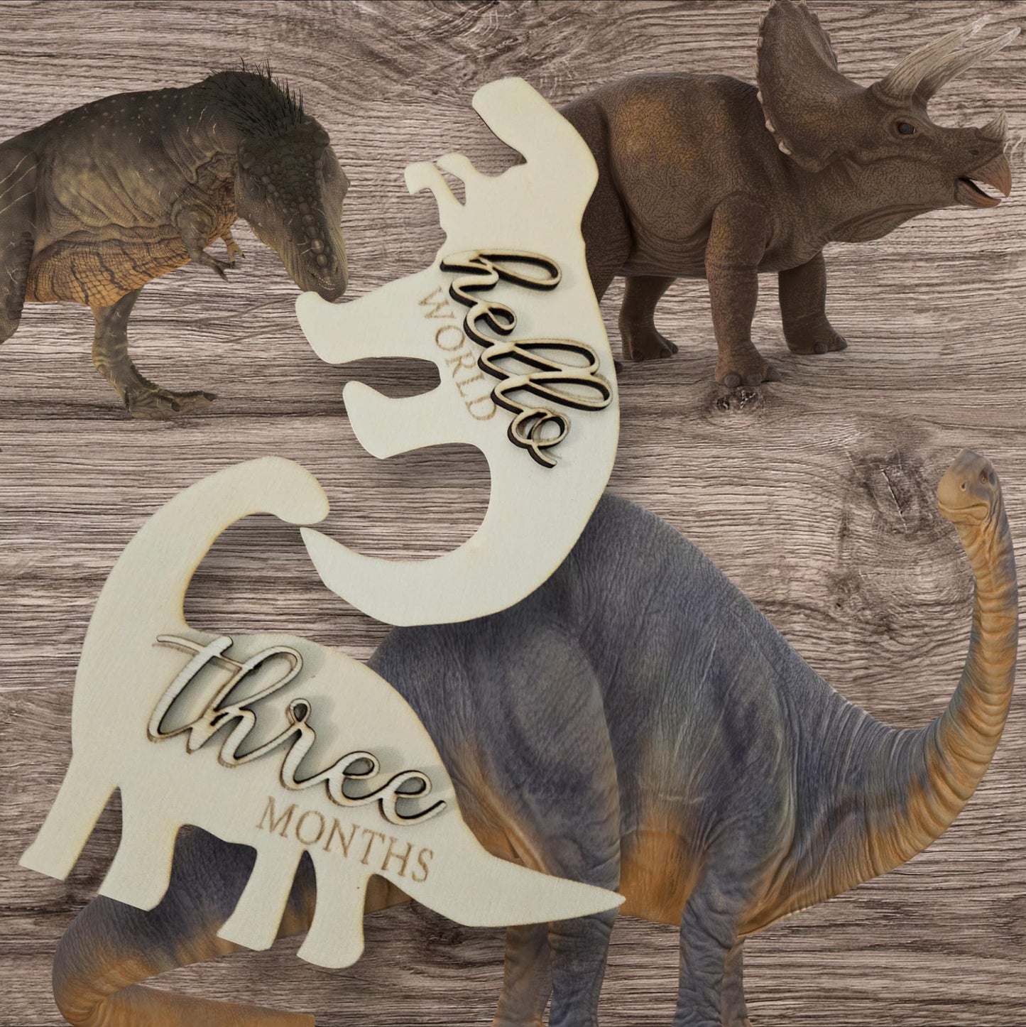 Dinosaur shaped Monthly Milestones, 3D Wooden dinosaurs babies first year Newborn to 1 Year