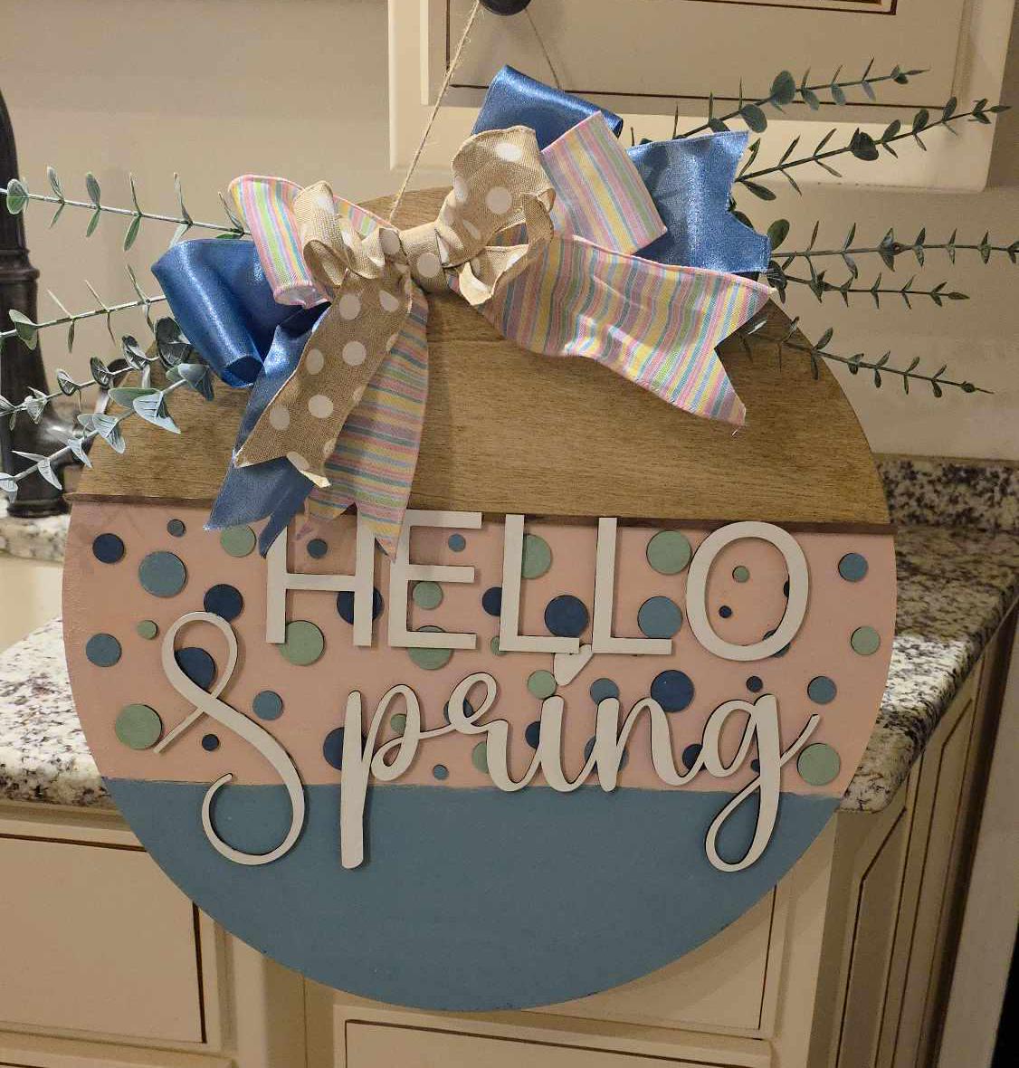 Hello Spring 3D Door Hanger with Wooden Cutouts 4 sizes