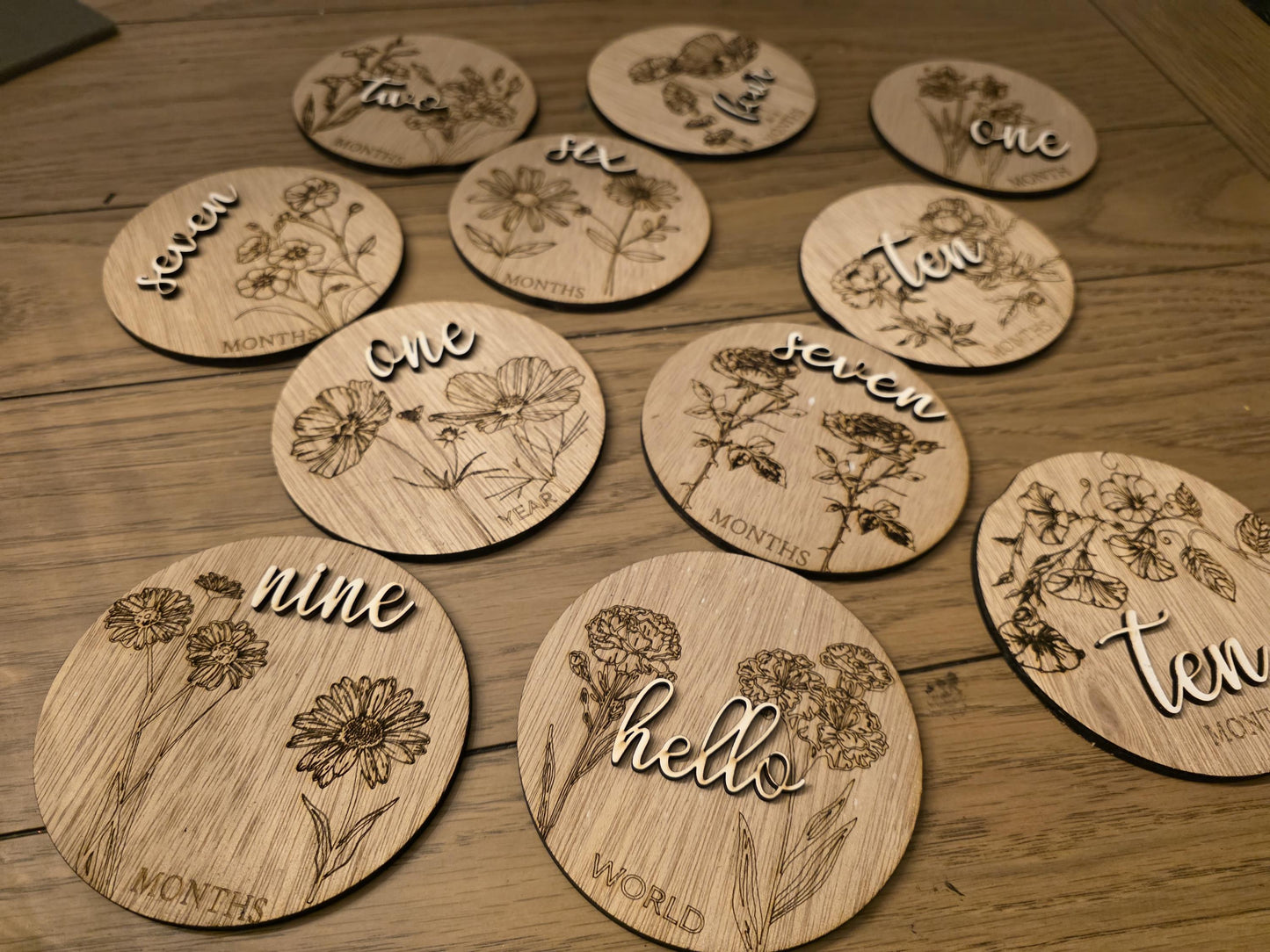 Floral Monthly Milestones, 3D Wooden Circles Photo prop Newborn to 1 Year