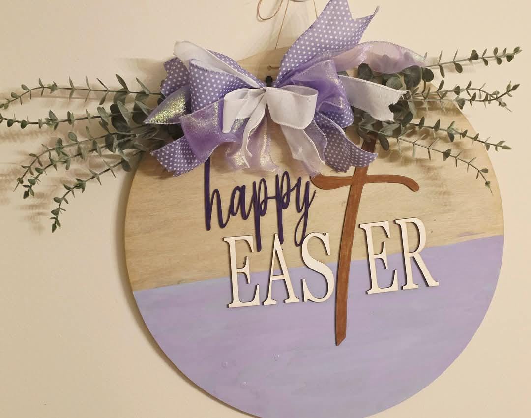 Christian Easter Door Hanger, Easter with a cross, Happy Easter Sign, Easter Decor