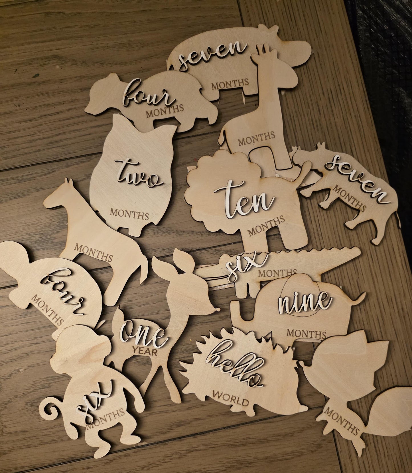 Wooden Zoo Animal Monthly Milestones Photo Props Newborn to 1 Year, 3D Baby Milestone Cards, Choose Any 3 Colors