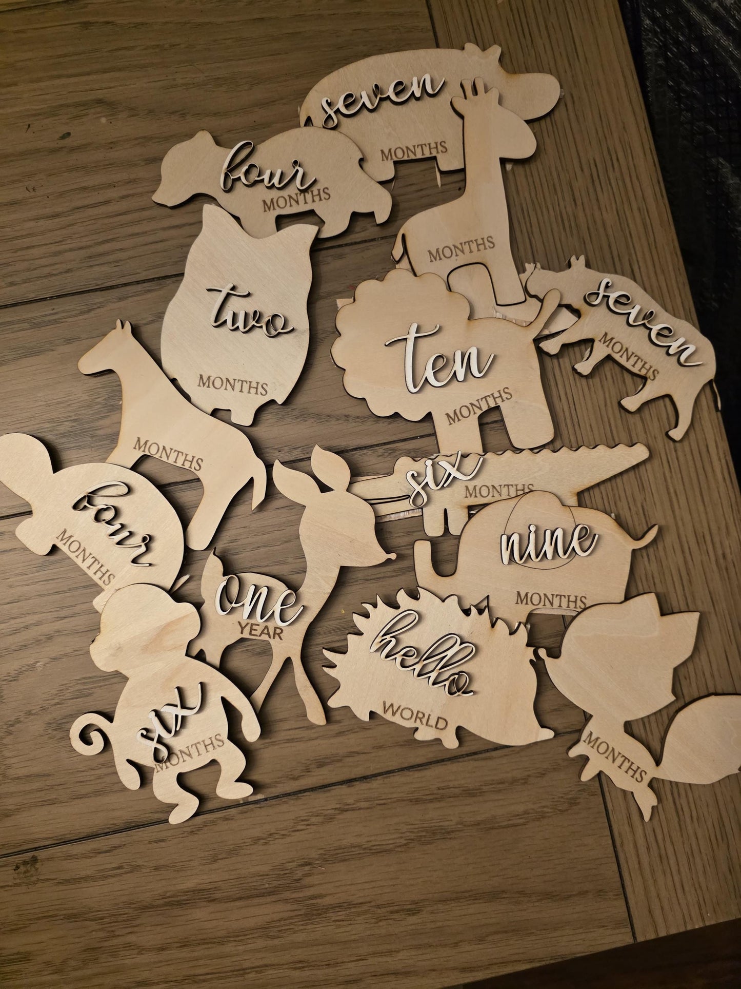Wooden Zoo Animal Monthly Milestones Photo Props Newborn to 1 Year, 3D Baby Milestone Cards, Choose Any 3 Colors