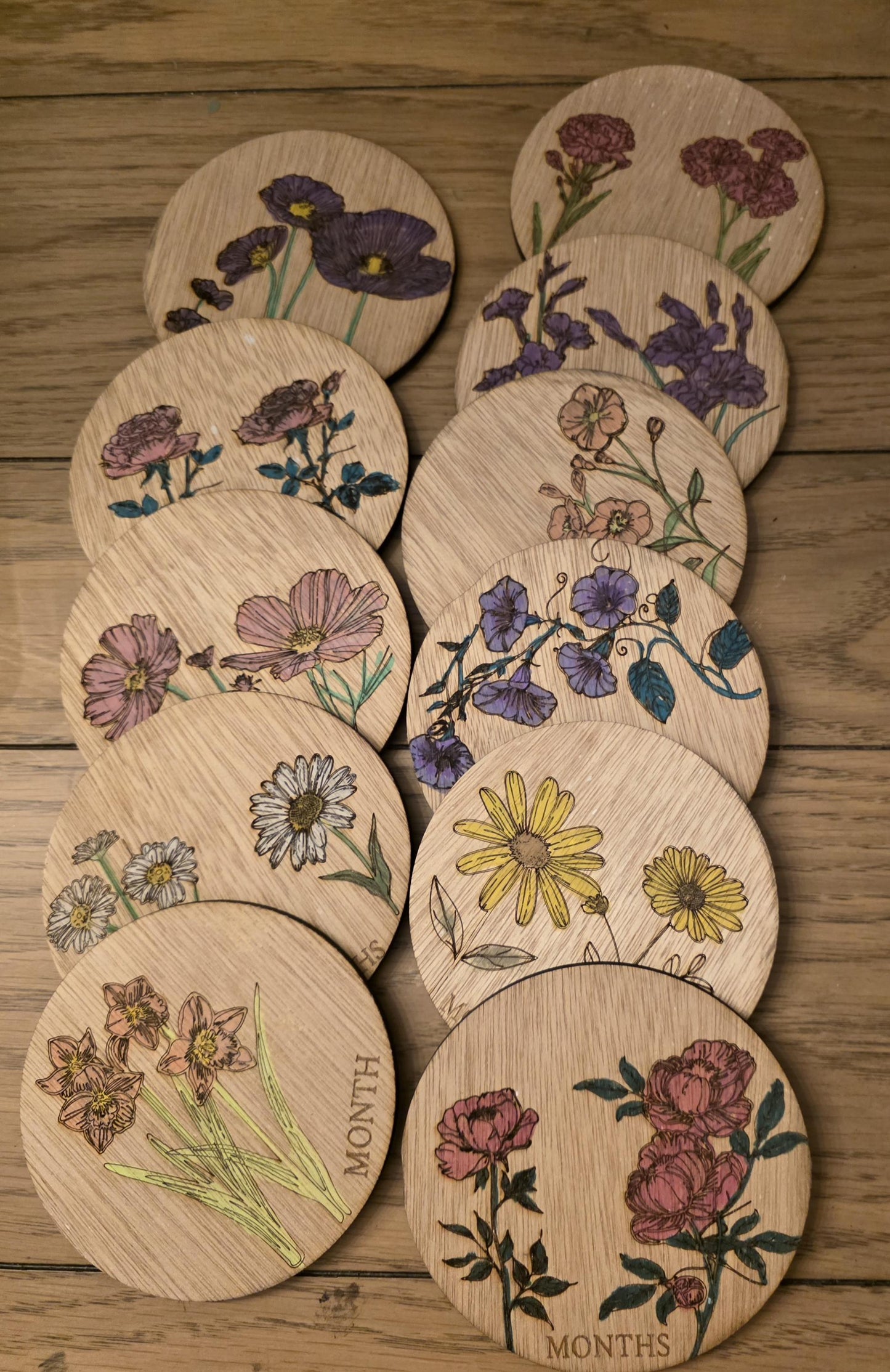 Floral Monthly Milestones, 3D Wooden Circles Photo prop Newborn to 1 Year